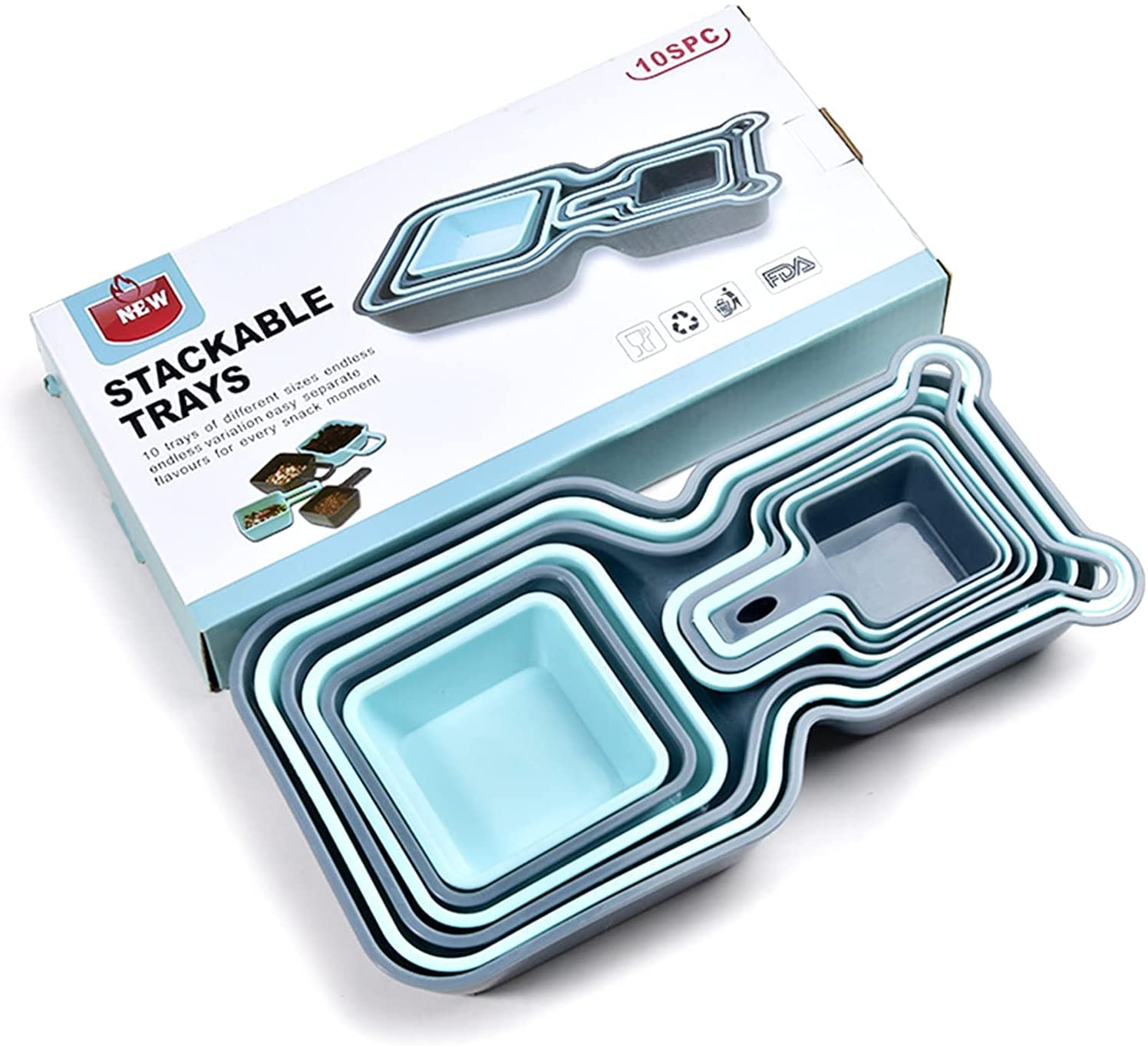 PPlus International 10 Piece Divided Plate and Bowl Set, Snack Tray