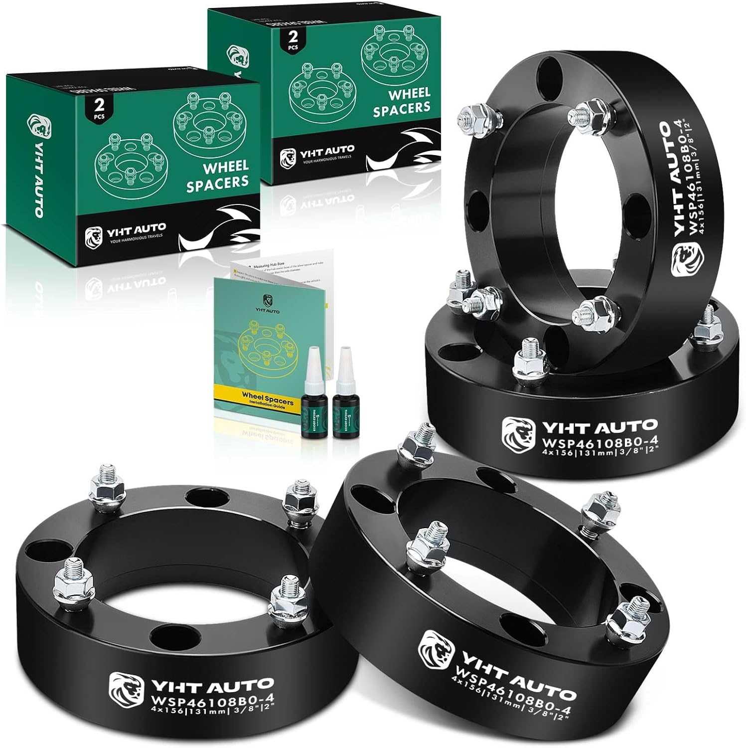 YHTAUTO 4x156mm Wheel Spacers 2 inch Fits Polaris & Yamaha Model Ranger Sportsman RZR Scrambler YFM350 Raptor, YFZ450, 4 Lug Tire Spacers w/ 3/8" x24 & 12.9 Grade Studs, 131mm Center Bore 4PCS