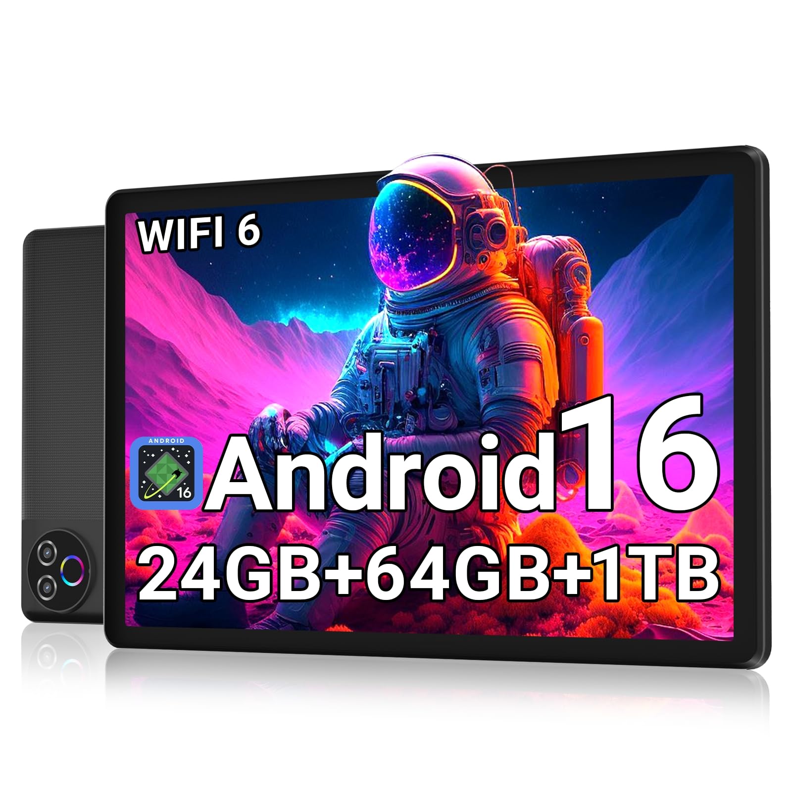 Android 16 Tablet 10 Inch, 24GB RAM 64GB ROM 1TB, HD IPS, Fast WiFi 6, BT 5.4