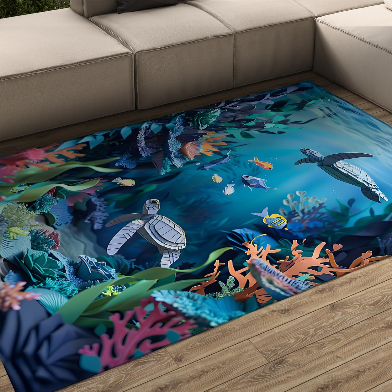Moquettes colorées de style marin pour réchauffer un sol de chambre