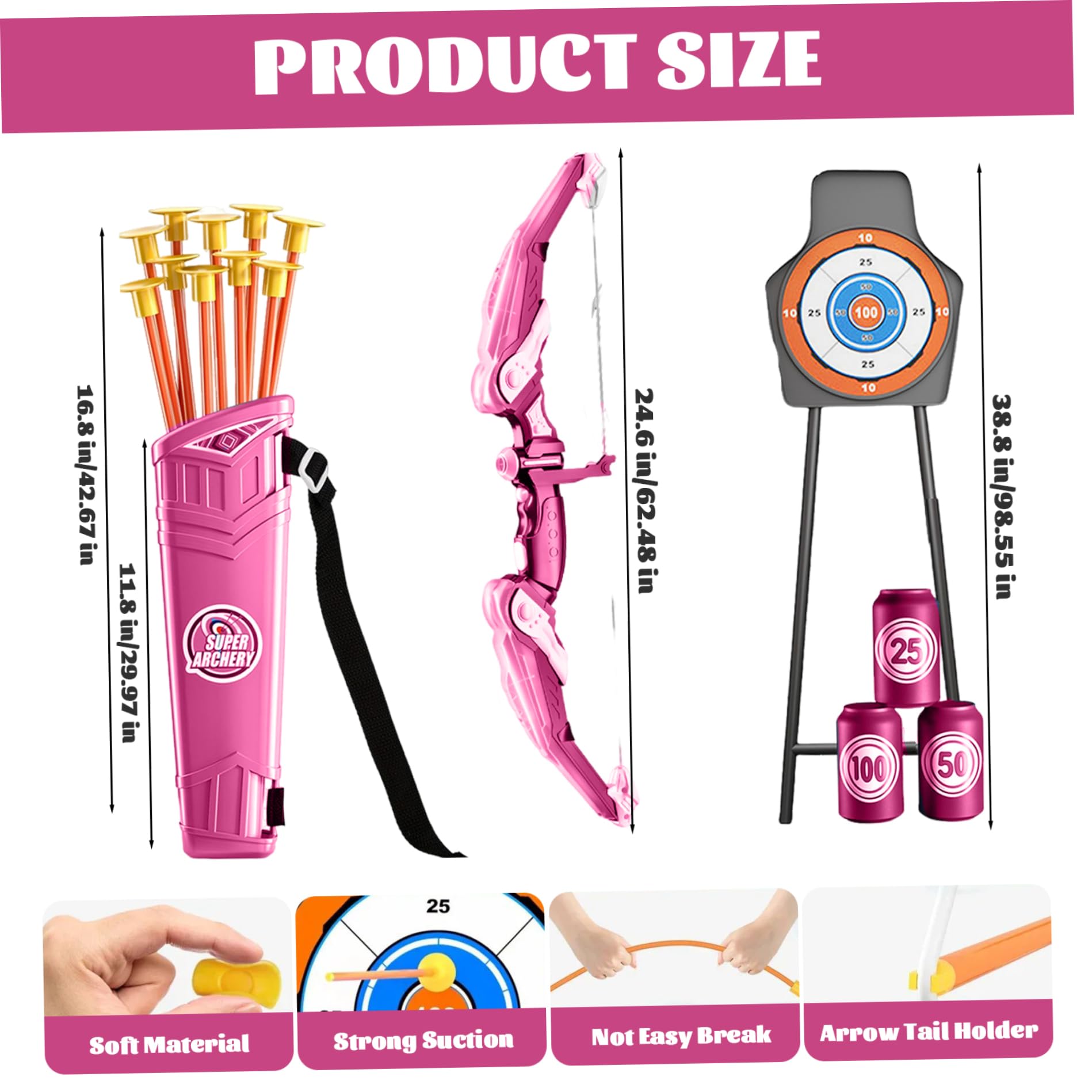 Kids Bow And Arrow Set con Luce a LED, Include Prua, frecce, Custodia, Dartboard e Bottiglie, Giocattoli educativi per età 4-12