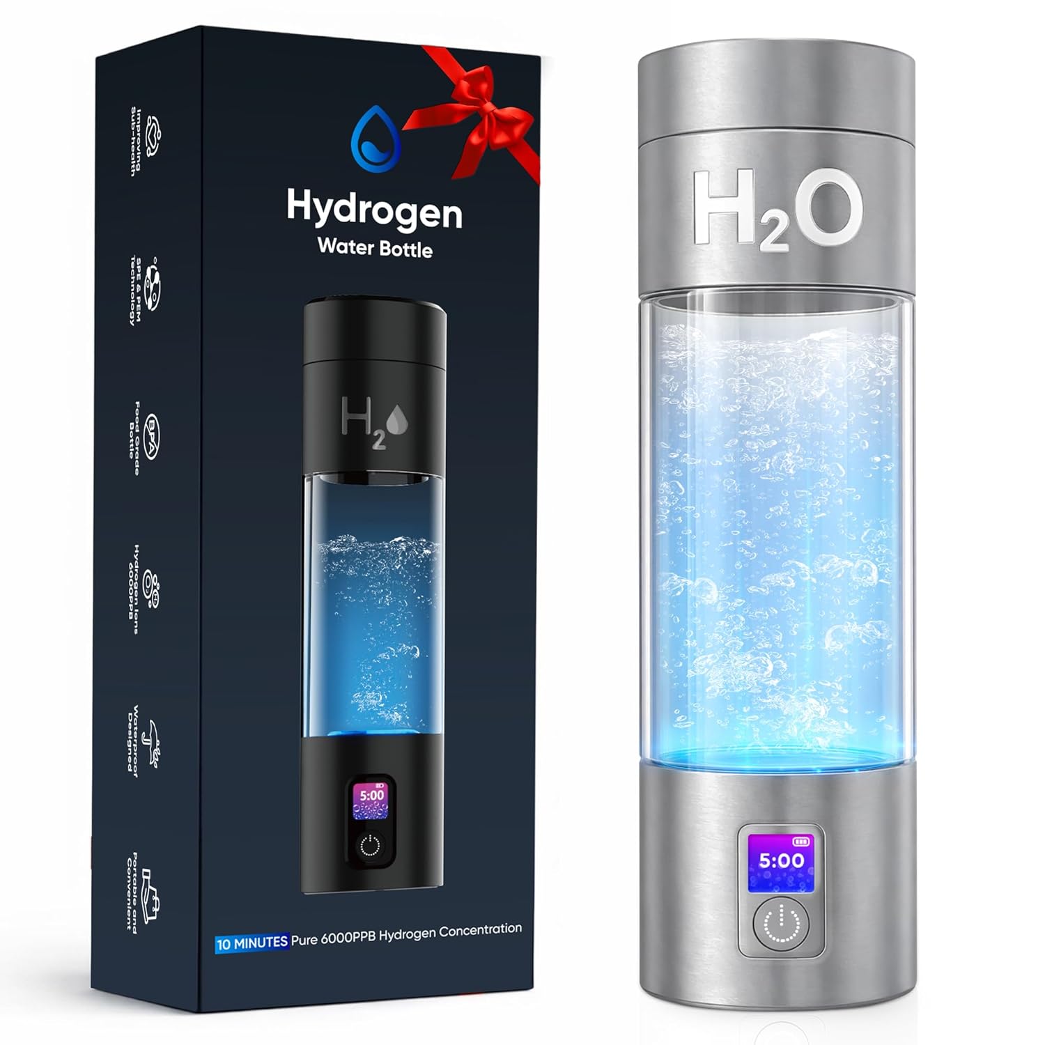 Hydrogen Water Bottle Portable Athletic Performance & Hydration System – Silver