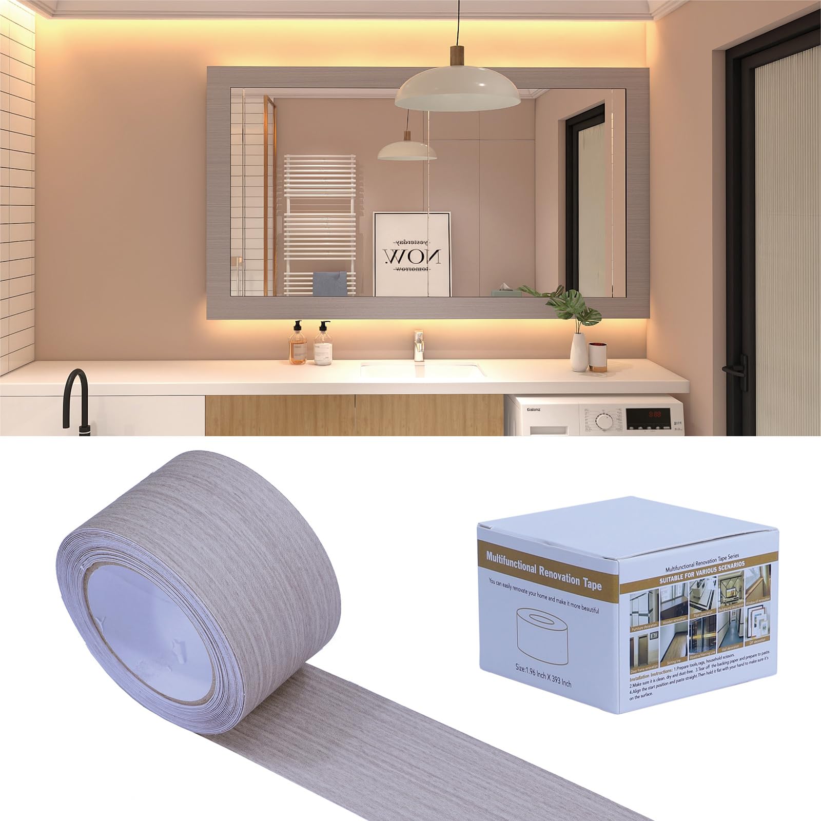FEILAYS Black Peel & Stick Border, Black Wood Grain Wallpaper Border, Removable, Waterproof, Bathroom Mirror Frame Sticker