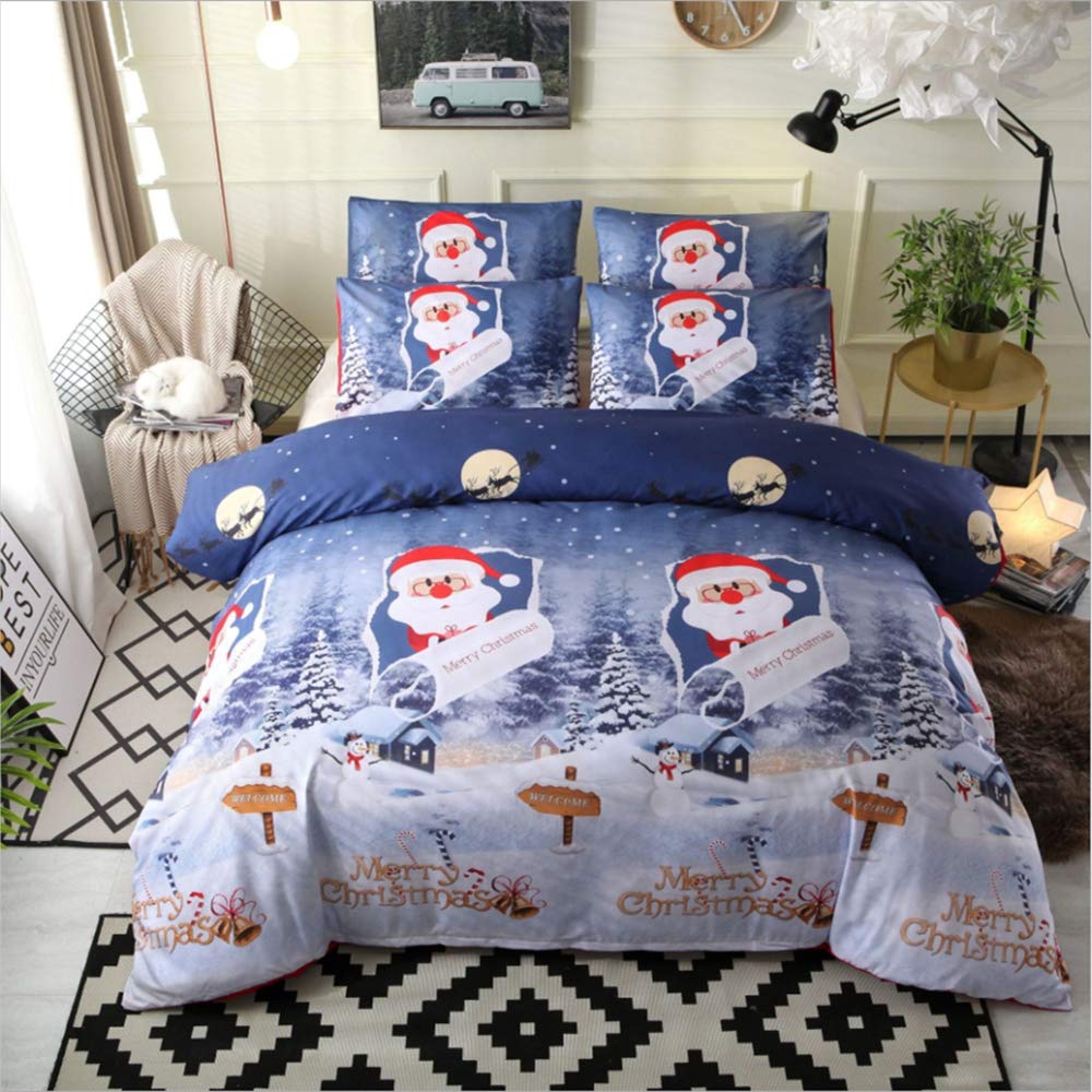 Housse de couette Père Noël 3D bleu clair pour illuminer la chambre des enfants en hiver