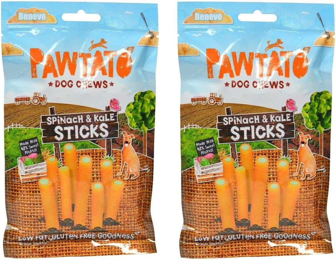 Benevo (2 Pack) Pawtato Spinach & Kale Sticks Dog Chews 120g, 120 g (Pack of 2)