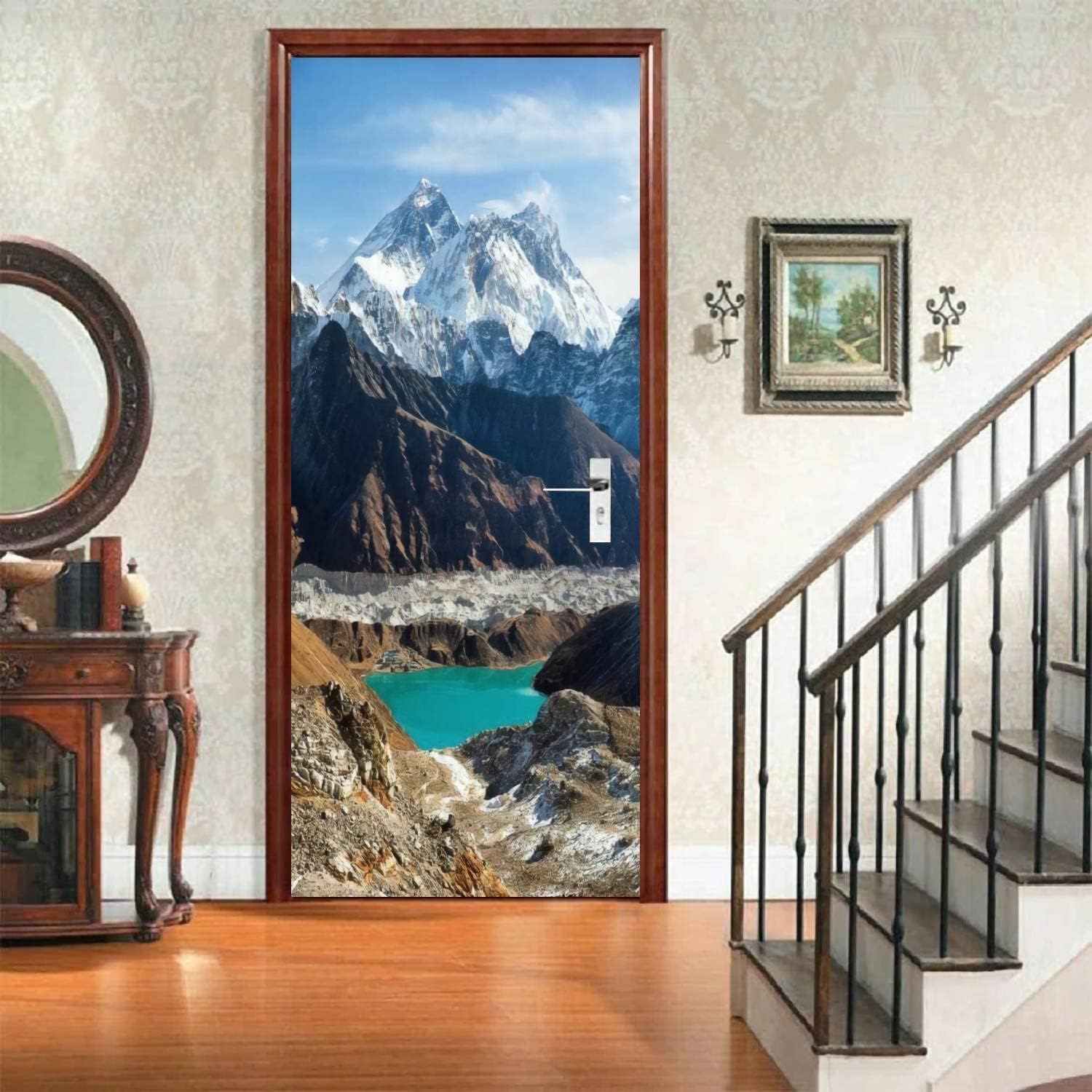 Modern Mountain Door Stickers for Interior Doors Winter Snow Scene 3D Door Decals Art Sticker Self Adhesive Door Murals for Bedrooms Living Room Bathroom Home Decor G749?90x210 cm?