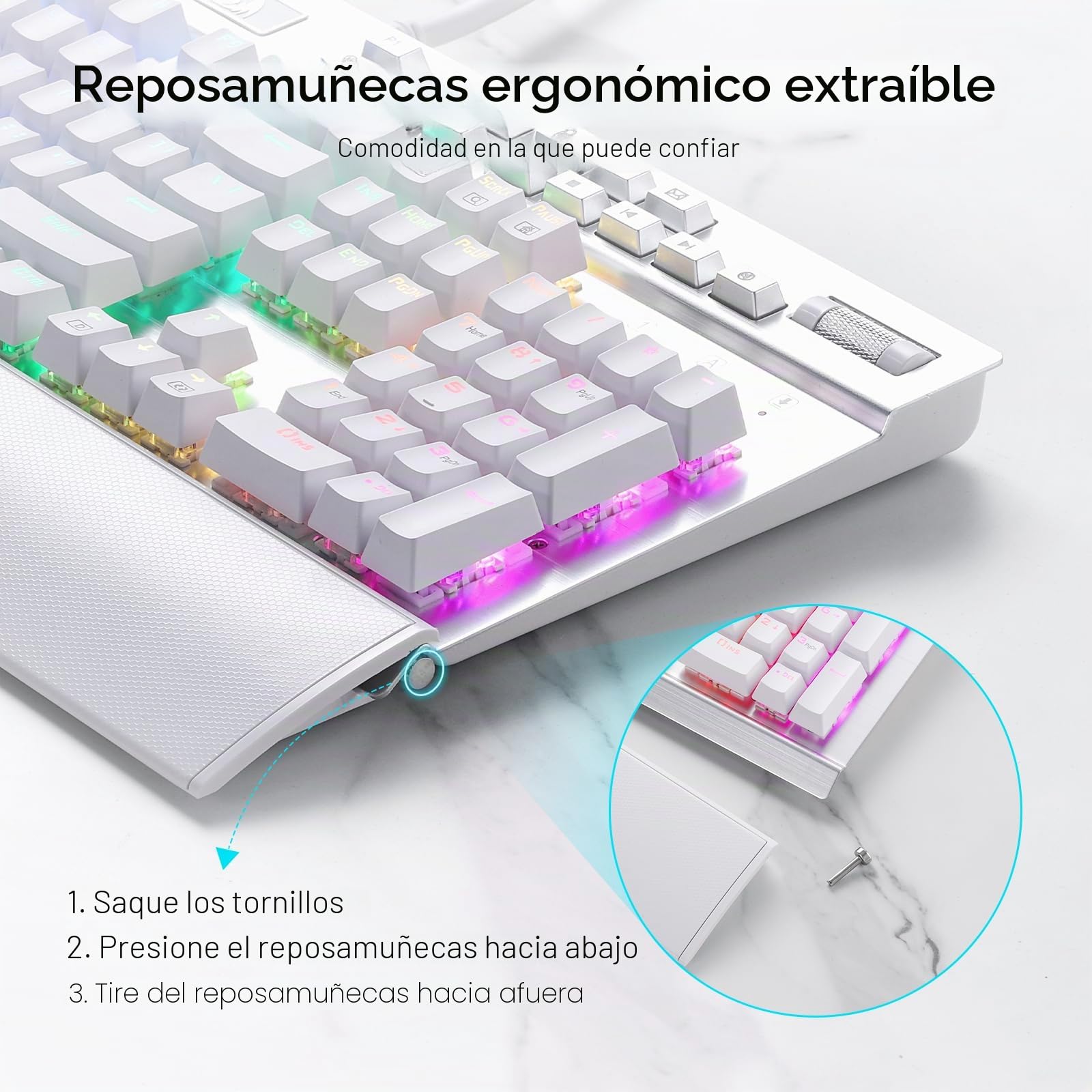 Redragon Yama K550 Teclado Gaming RGB Blanco | Diseño Ergonómico Anti Ghosting Programable Compatible PC Windows