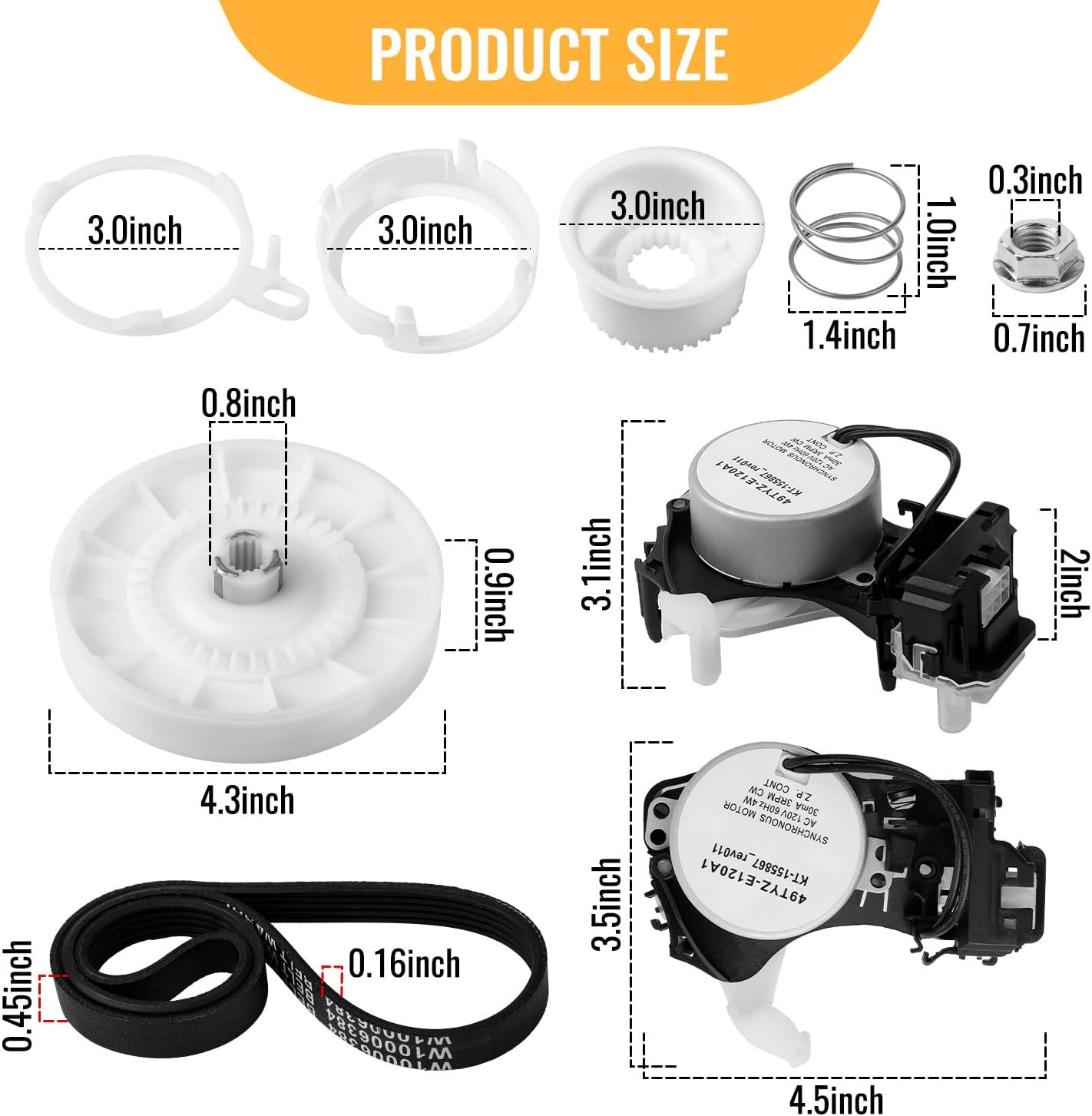 W10913953 Washer Shift Actuator W10721967 Washer Pulley Clutch W10006384 Drive Belt Compatible with Whirlpool Kenmore Maytag Amana Washing Machine, Replacement for W10815026 49tyz-e120a1 W11481722