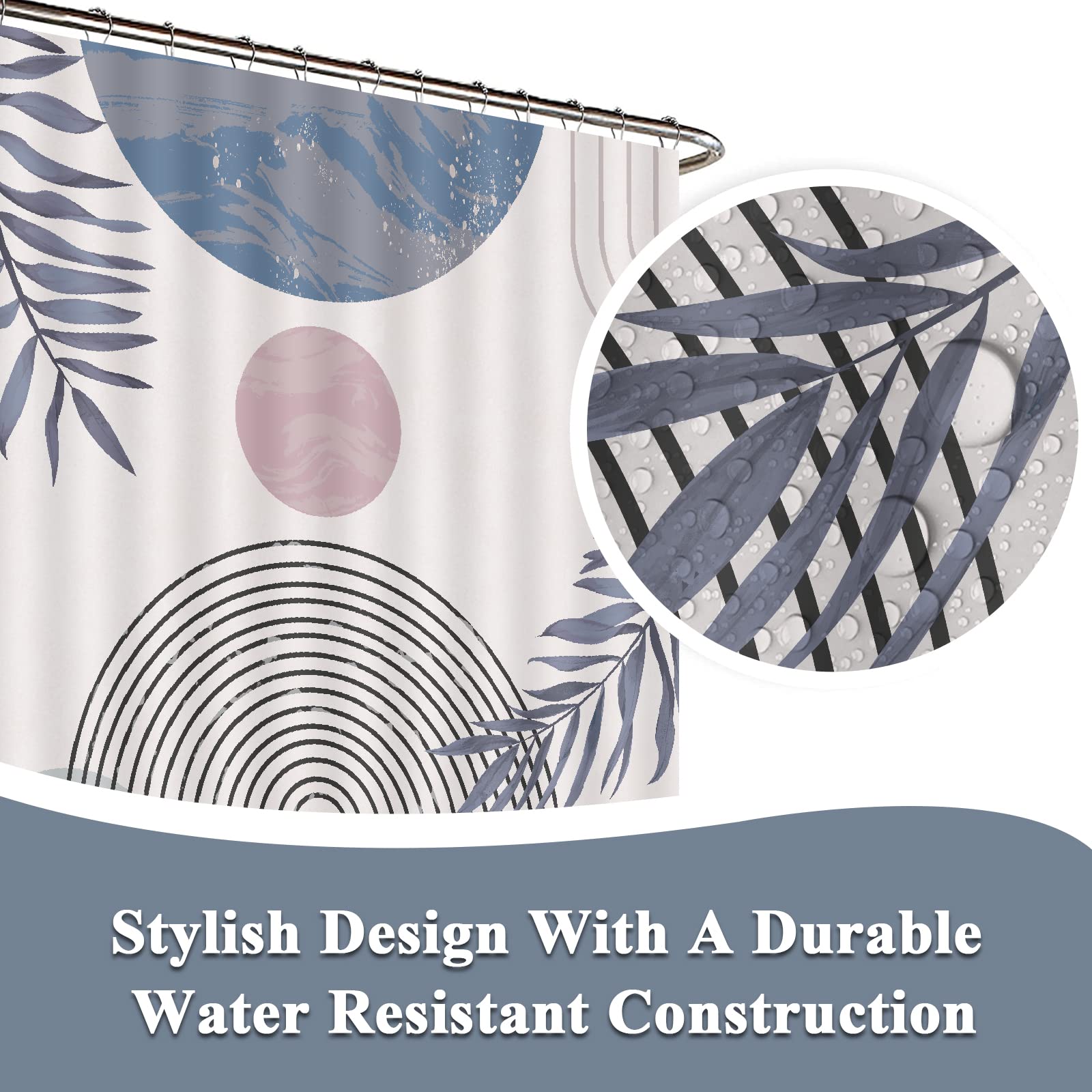 Cortina de ducha bohemia azul para baño, juego de cortina de ducha moderna de mediados de siglo, decoración de baño, accesorio de baño