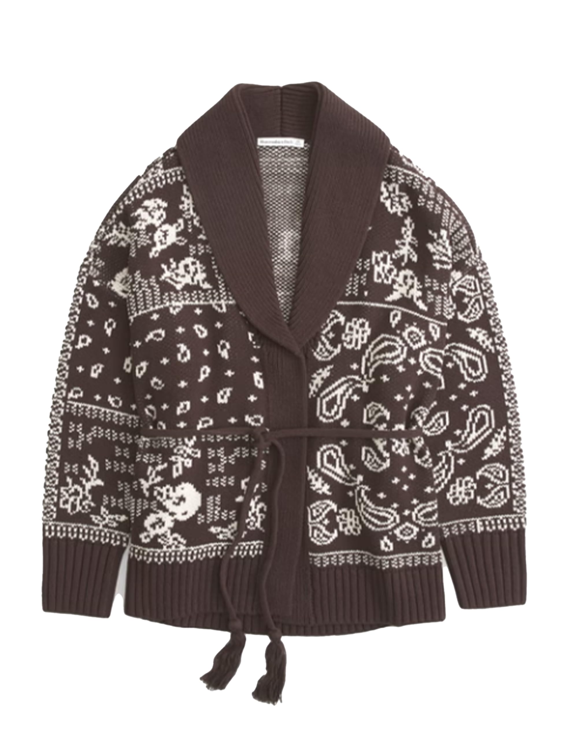 Womens Cardigan Sweaters Fall Trendy Chunky Long Sleeve Printed Casual Belted Cardigan