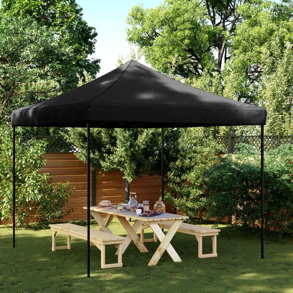 Carpa plegable para fiestas, color negro, 292 x 292 x 315 cm, con tejido Oxford y revestimiento de PVC, estructura de acero pulverizado estable, ideal para bodas, fiestas