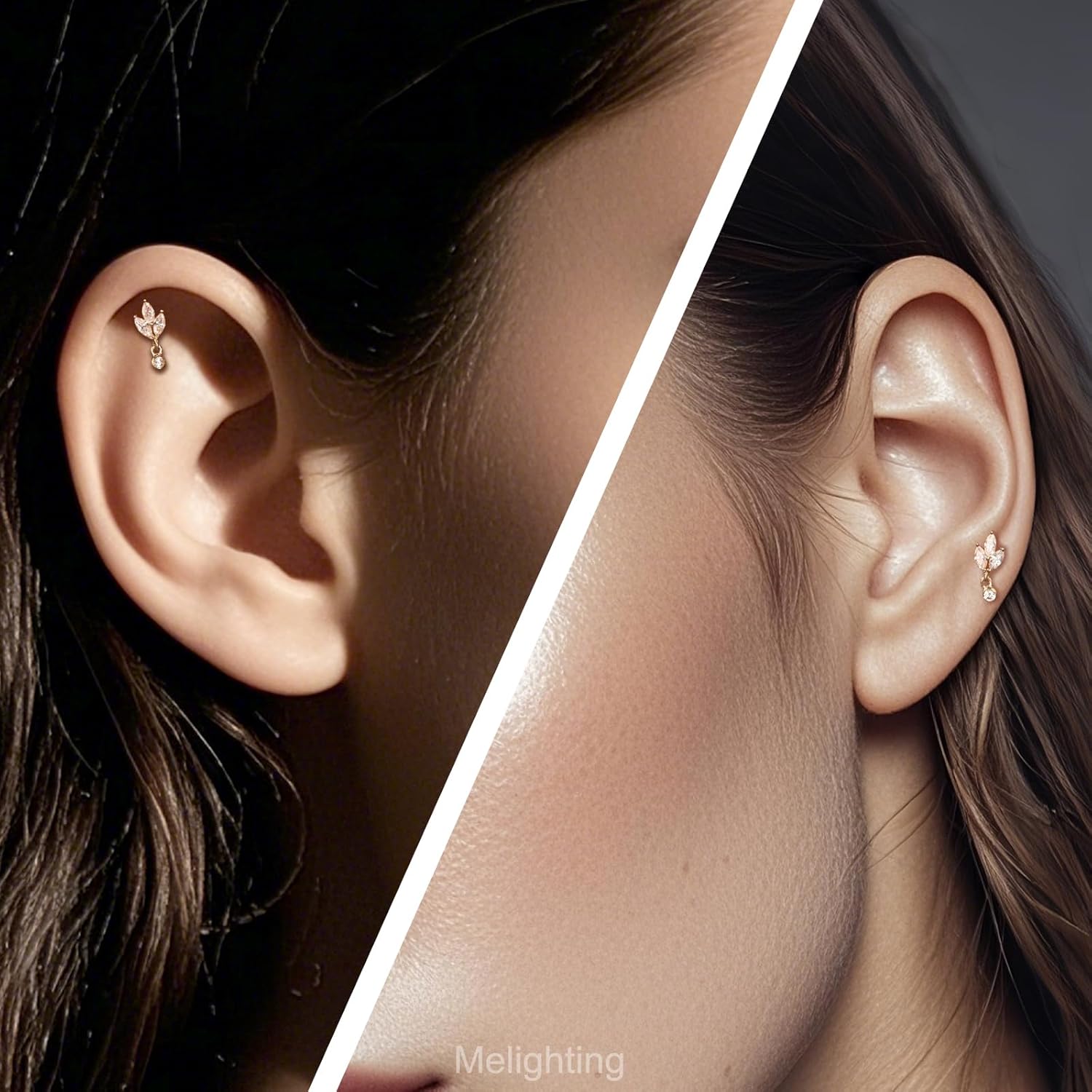 Melighting 14K Solid Gold Threadless Flat Back Leaf Titanium Helix 16G 6/8mm Cartilage Earring for Women - Image 5