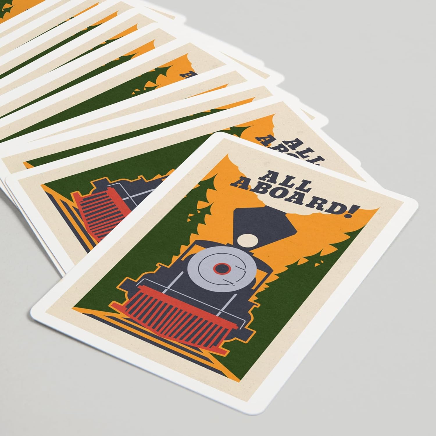 Lantern Press Train, All Aboard, Woodblock, 52 Playing Cards for Adults, Poker Size Card Deck