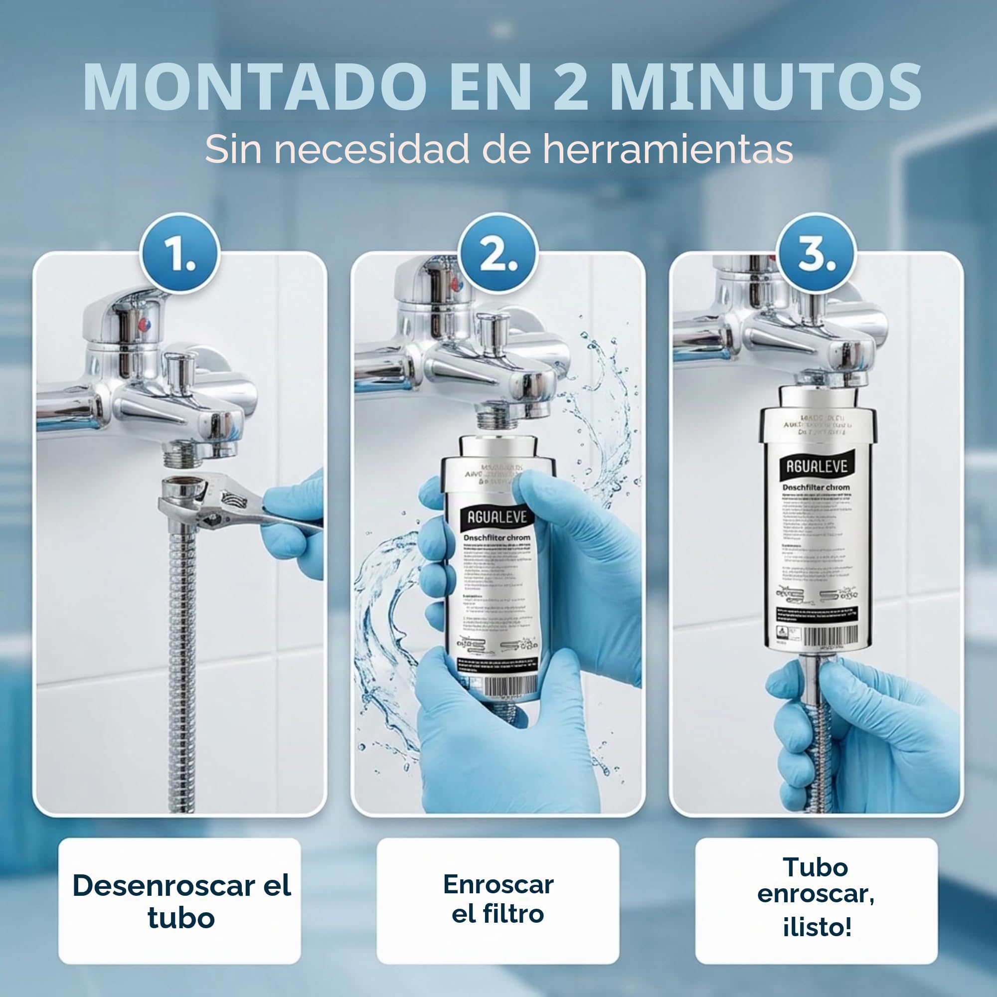 1 filtro de agua AGUALEVE para ducha – Filtro de ducha,en cromo,contra la cal, los metales pesados, el cloro, la suciedad,piel y cabello más hermosos, calidad de marca certificada TÜV Made in EU