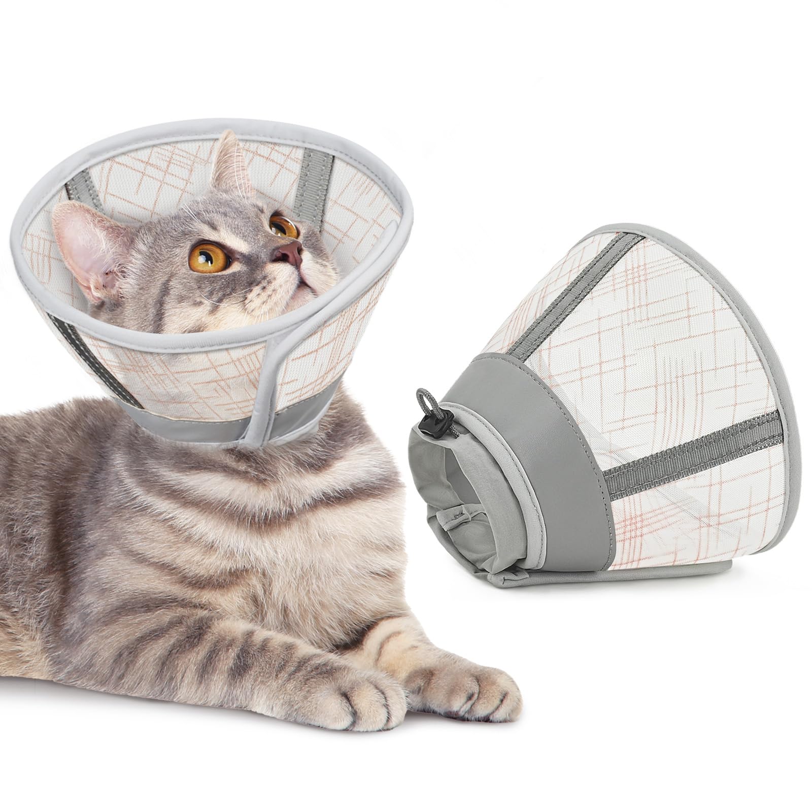 Supet weicher Katzenkegel-Halskragen,Luftgewebe-Katzen-Erholungskegel nach Operation um Lecken zu verhindern, einstellbar, atmungsaktiver Katzenhalskegel als Alternative für kleine Kätzchen und Katzen