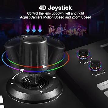PTZ Camera Joystick Controller, Real-Time 5 Inch LCD Screen, 4D PTZ Joystick Controller Keyboard, PoE VISCA RS232/RS422/IP Control for Church Worship Government Court Live Event Streaming