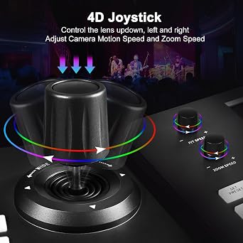 PTZ Joystick Camera Controller, Real-Time 5 Inch LCD Screen, 4D PTZ Controller Keyboard, PoE VISCA RS232/RS422/IP Control for Church Worship Government Court Live Event Streaming