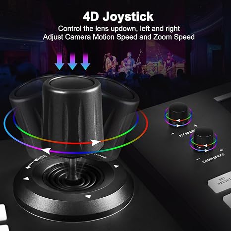 PTZ Joystick Camera Controller, Real-Time 5 Inch LCD Screen, 4D PTZ Controller Keyboard, PoE VISCA RS232/RS422/IP Control for Church Worship Government Court Live Event Streaming
