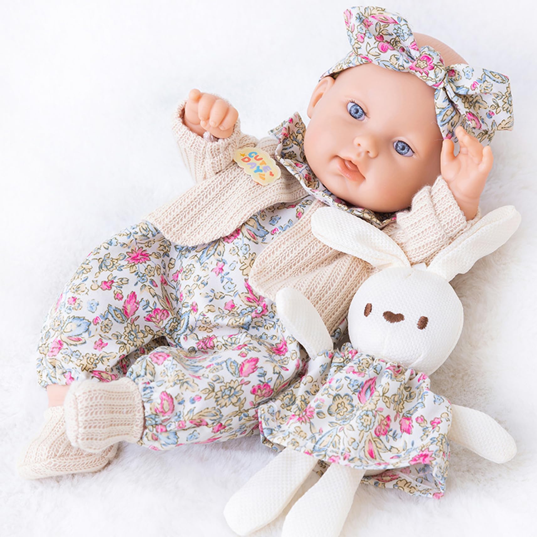 Peosaard Baby Doll Clothes, 12 Inch Baby Doll for Toddler, Movable Jointed Set with Clothes Accessories, Rabbit Toy for Girls Kids 1 2 3 4 5 6+ Years Old Light Brown