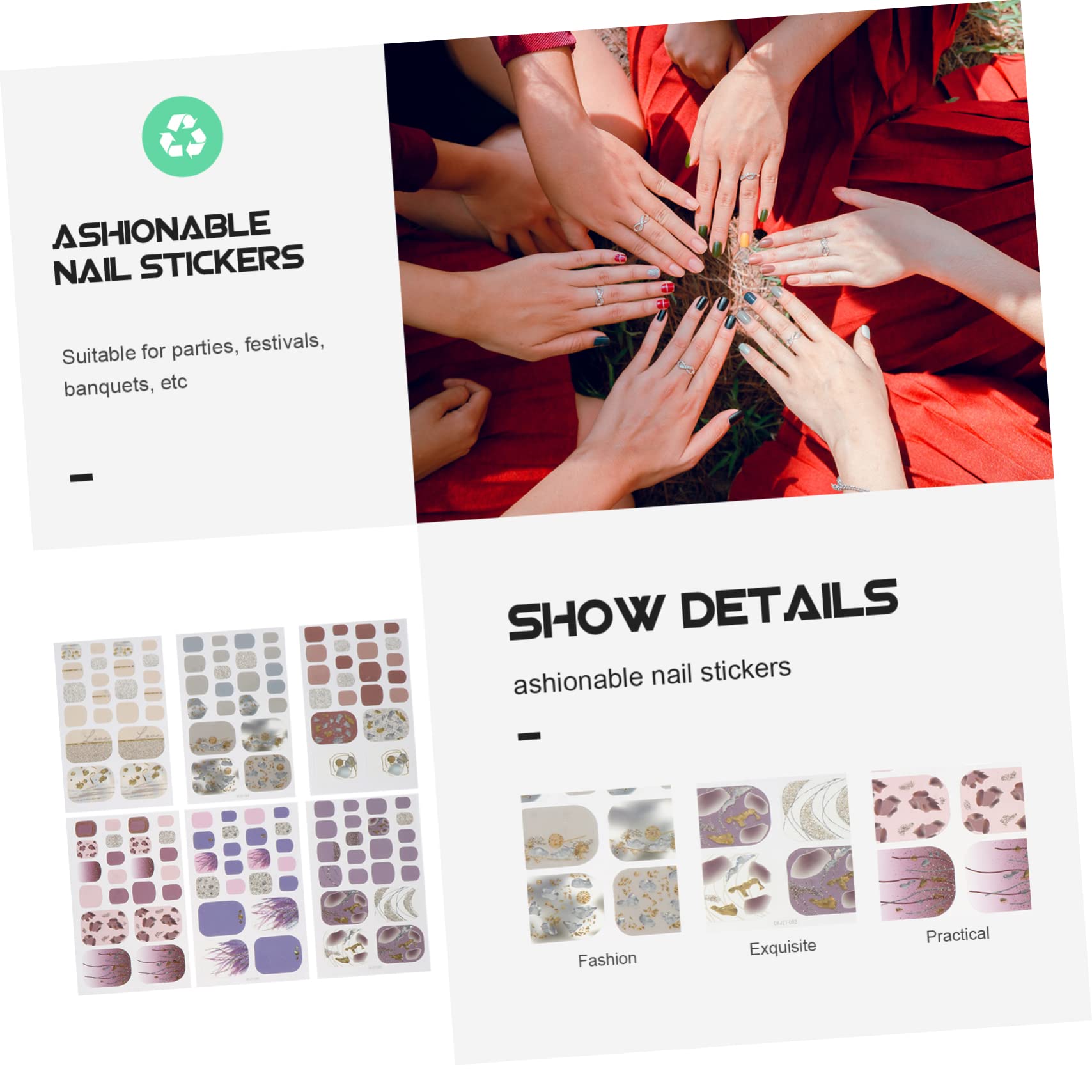 5 Set Adesivi Unghie Impermeabili Autoadesivi Decorazioni Per Manicure Diy Set Design Variegati Per Unghie Facili Applicare E Rimuovere 6 Fogli*5