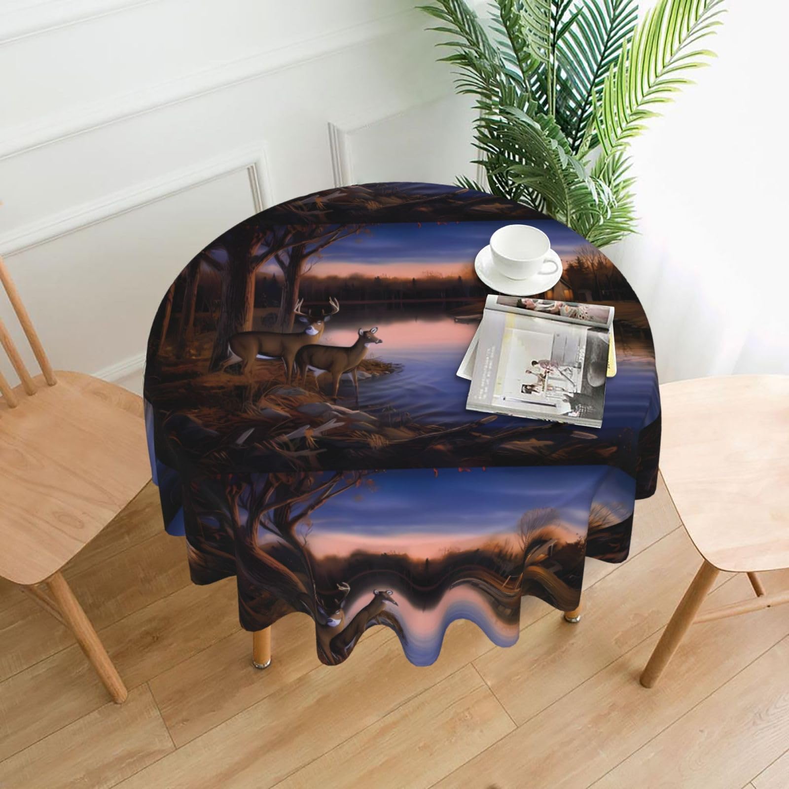 WHJSSF Nature wild Animal Deers Prints Round Decorative Tablecloth 60in - Elevate Your Dining Experience with a Stylish & Protective Table Throw