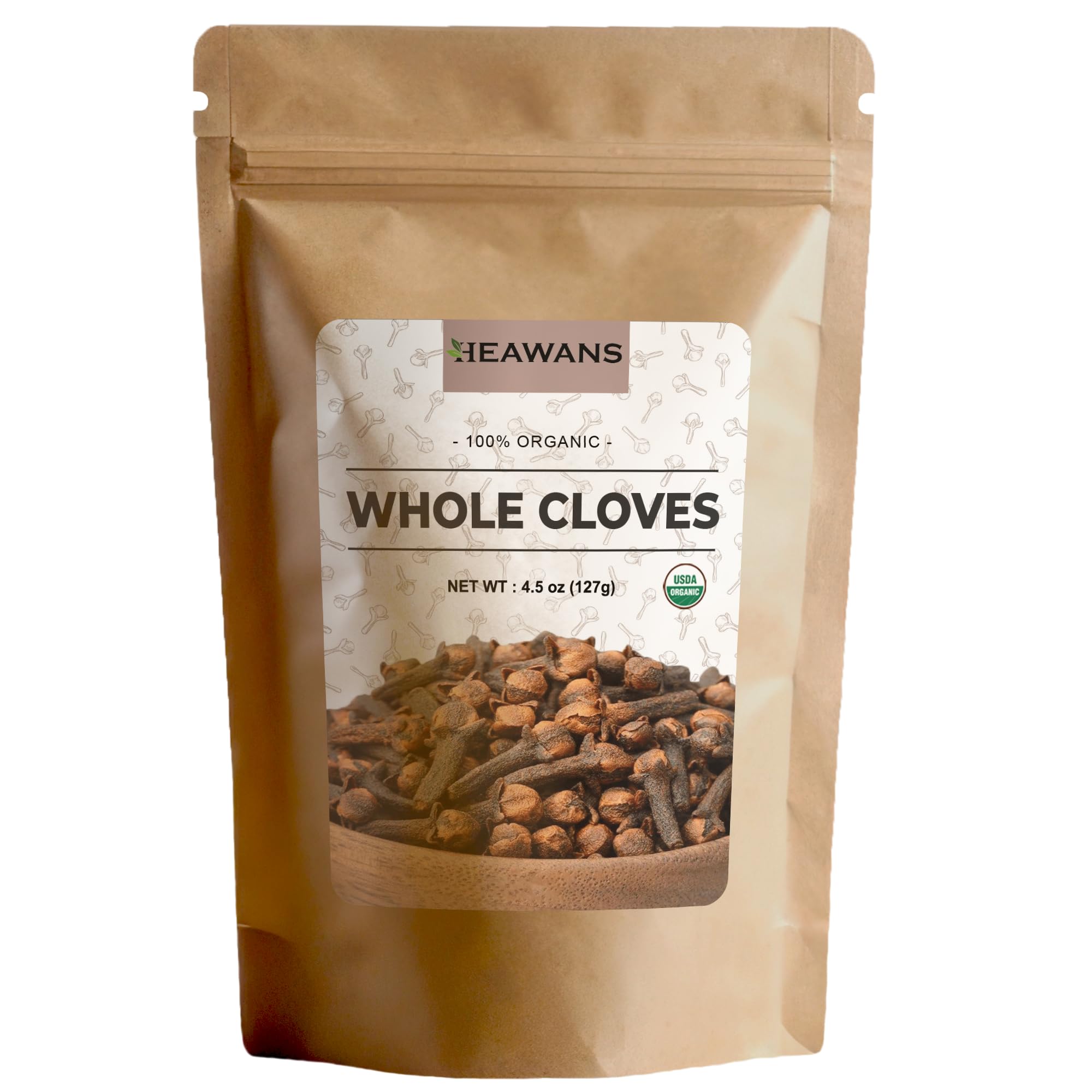 Heawans Hand Picked Premium Grade Organic Whole Cloves 4.5 oz, Packed in a USDA certified farm.