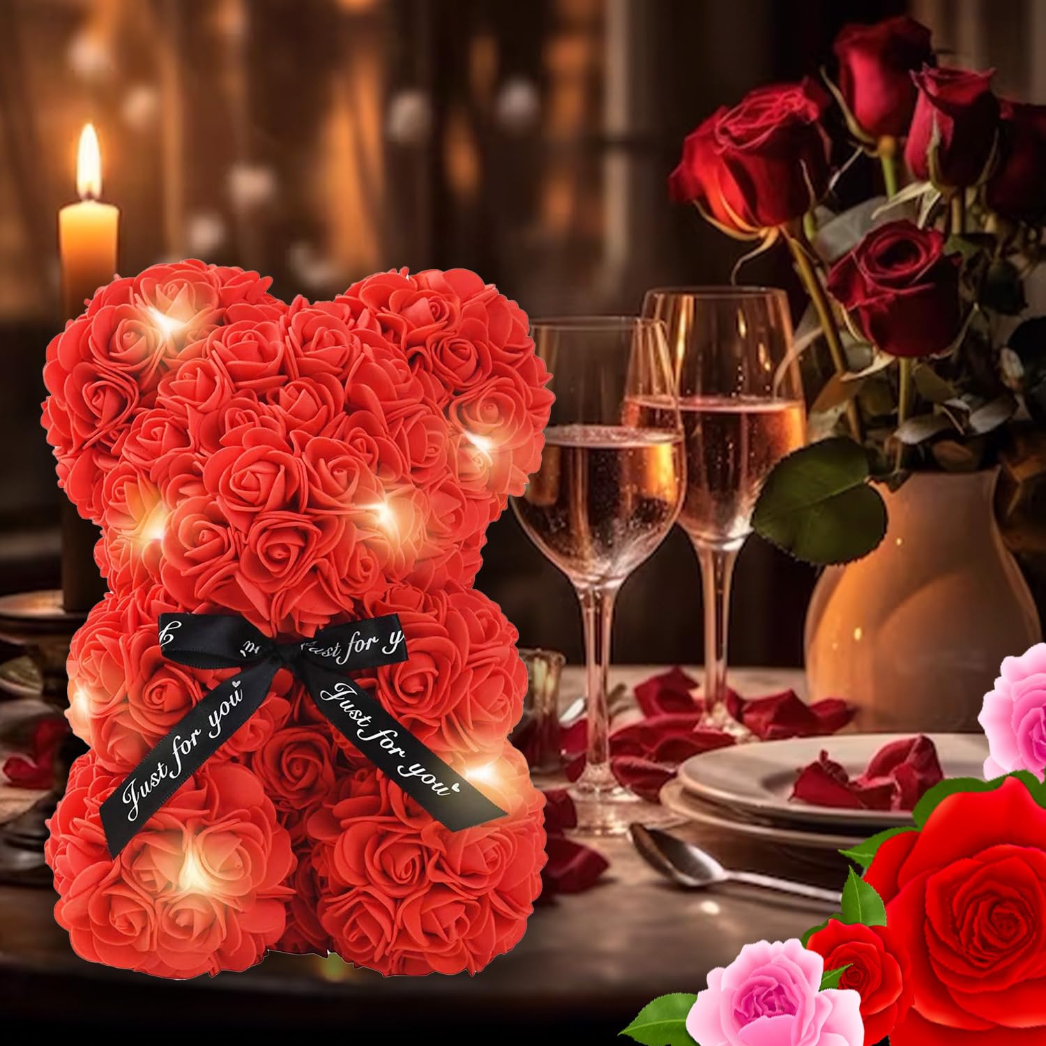 Roze beer, teddybeer met geschenkdoos 40 cm