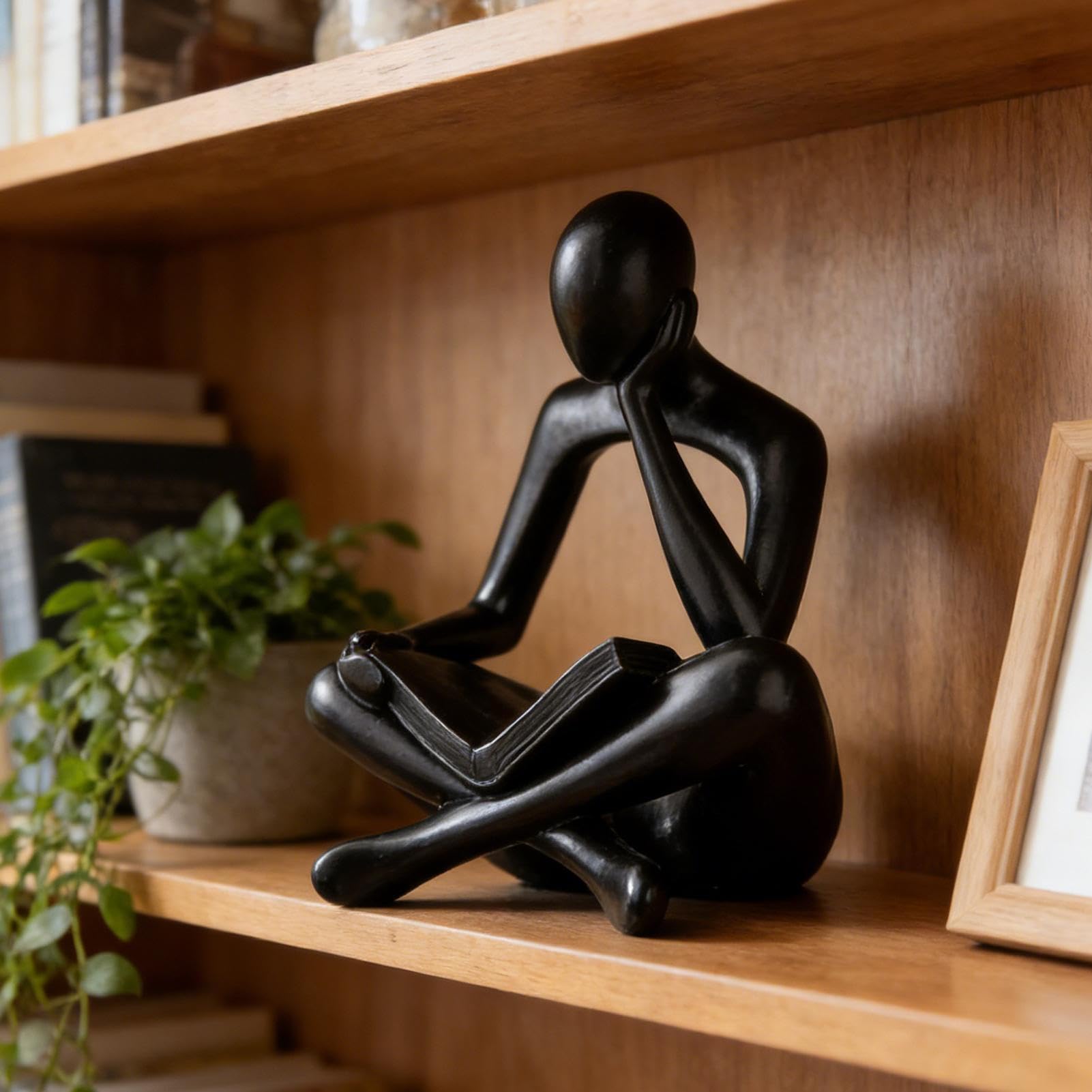 Black Reading Women Statue | 9x12.5cm Thinker Sculptures Resin Modern Aesthetic Figurine Decoration Home Ddecoration Living Room Abstract Art Ornament for Bedroom Office Bookshelf Table Dining