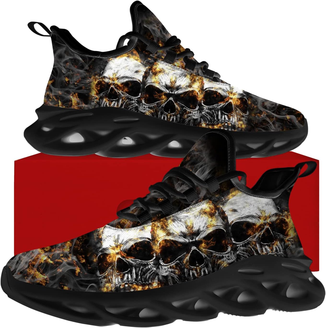Ciadoon Skull Shoes for Women Men Road Running Cross Training Walking Tennis Lightweight Sneakers Retro Shoes Gifts for Him Her