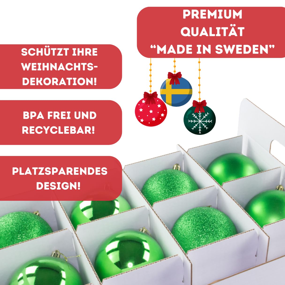 Weihnachtskugeln Aufbewahrungsbox mit Deckel | Sichere & stilvolle Aufbewahrung für Weihnachten | Christbaumkugeln | Christbaumschmuck und Deko | 47 Liter | BPA-frei | Compact Box