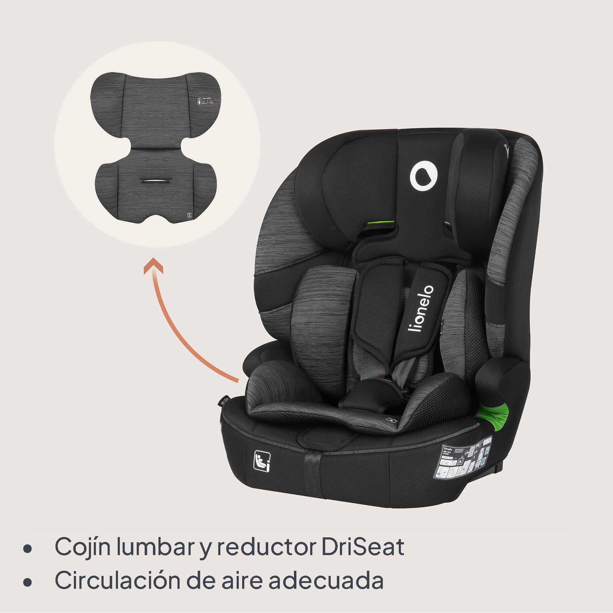 LIONELO BILLY I-SIZE Silla de Coche para Bebé, 76-150 cm De aprox. 15 meses a 12 años, Fijación ISOFIX o Cinturón de Seguridad, Reposacabezas Ajustable, Protección Lateral Norma R129.