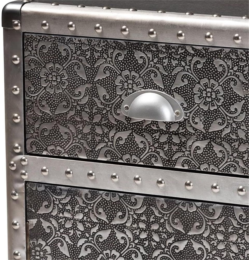 Baxton Studio Cosette Vintage Industrial Silver Metal Floral Accent Cabinet