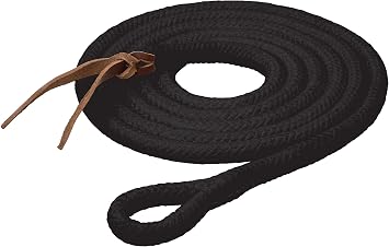 Weaver Equine Pima Cotton Lead Rope, Black, 10 Horse Lead Rope with Leather Popper, Soft Comfort Grip, Barn Horse Tack for Daily Use