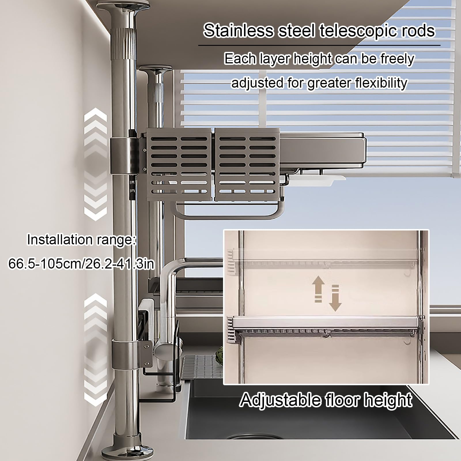 Escurridor de Platos para Fregadero de Cocina, escurridor de Platos sobre el Fregadero, Organizador de Almacenamiento expandible, Altura Ajustable, familias y autocaravanas (gr