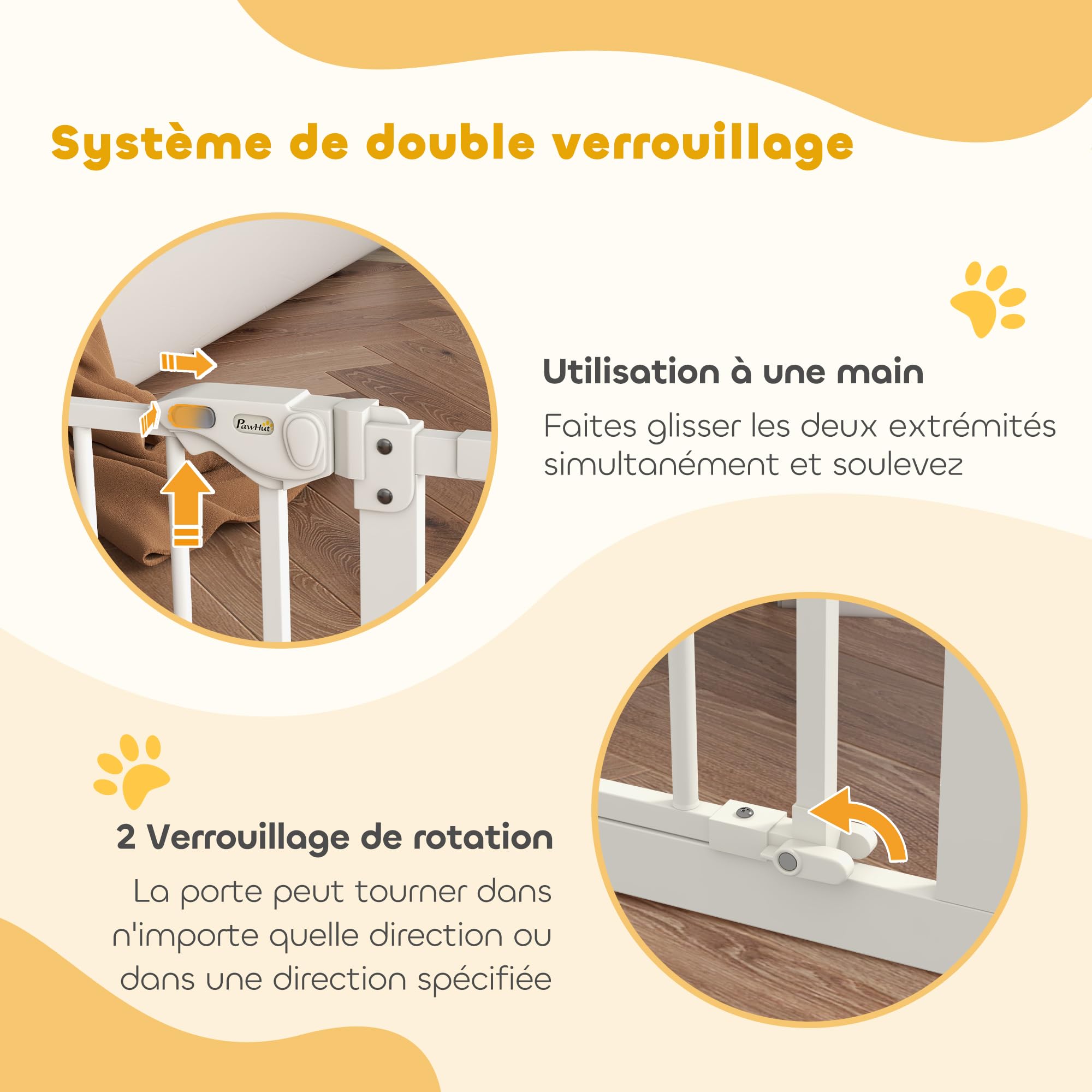 PawHut Veiligheidshek voor honden van staal met 3 panelen, opvouwbaar, met dubbele vergrendeling en geïntegreerde deur voor deur en trap, 206 x 120 cm, wit