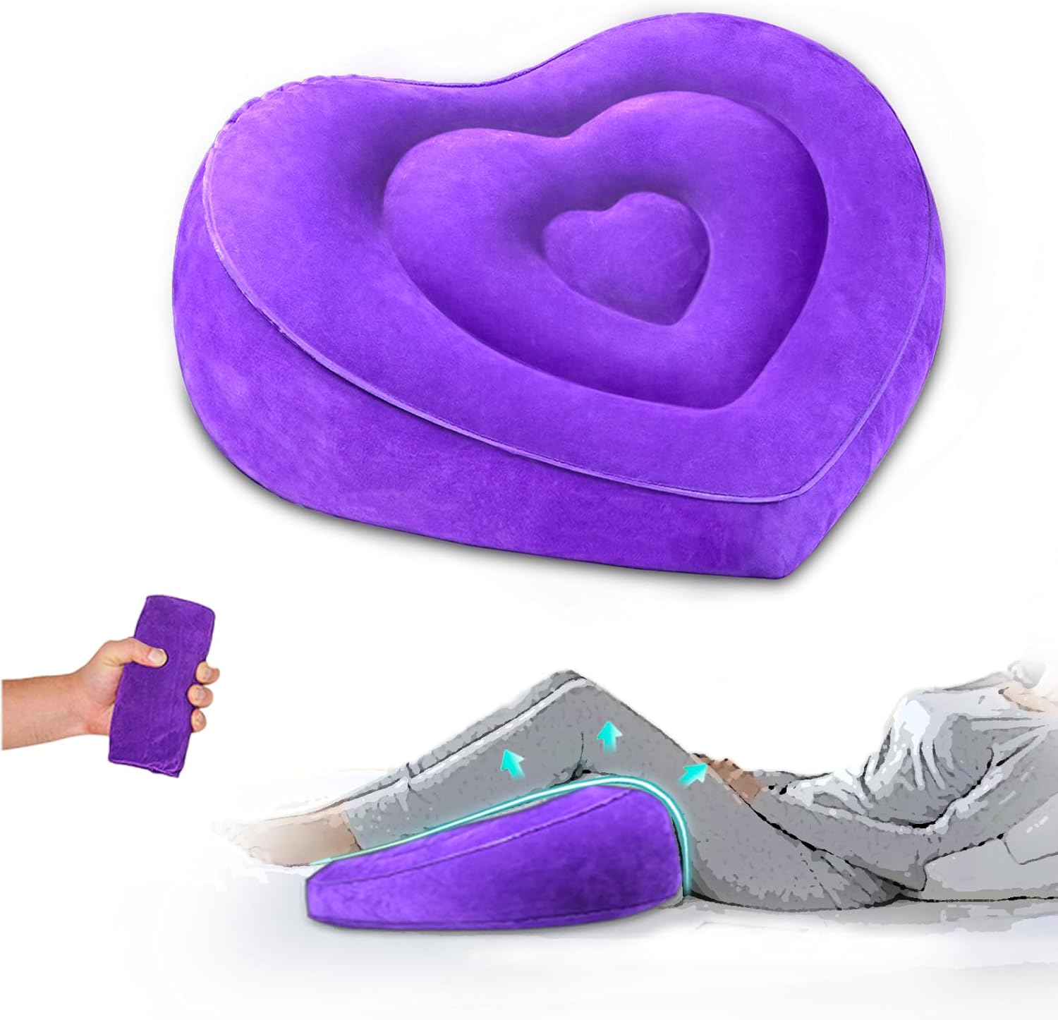 Leg Elevating Pillow - Heart Shape, Leg Elevation Pillows for Swelling Blood Circulation, Inflatable Wedge Pillow for Traveling, Wedge Pillow for Legs Foot Pain Relief Acid Reflux, Easy Carry Storage