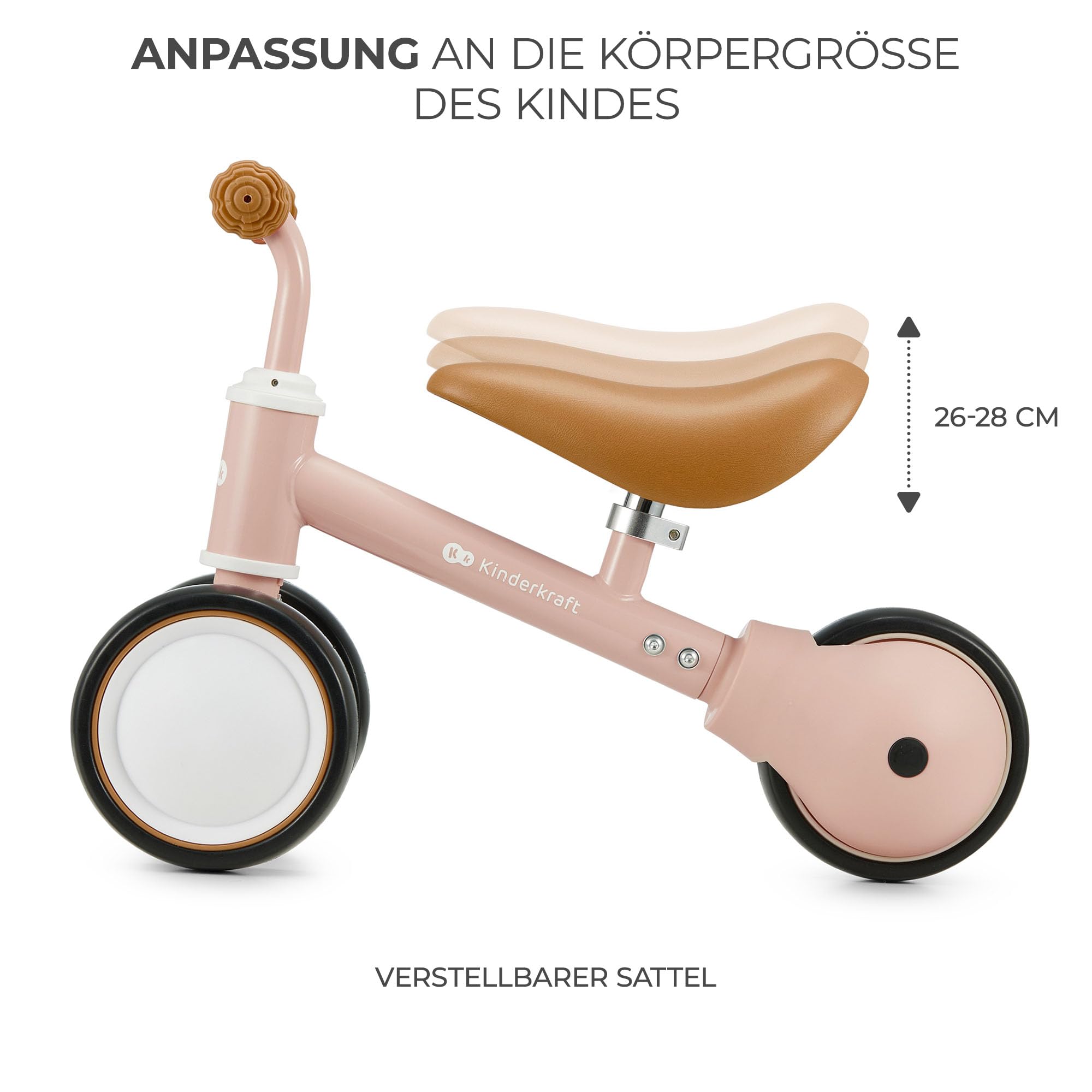 Kinderkraft Laufrad Cutie, Lernlaufrad, Kinderlaufrad, Lauflernrad, Fahrrad ohne Pedale, Dreirad, Aus Metall, Modernes Design, Sichere Konstruktion, für Kinder ab 1 Jahr, Rosa