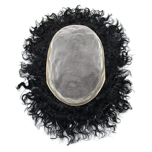 Miniatura 9 de Peinado humano afro Toupee para hombres, sistema de cabello rizado rizado para hombres negros, base fina mono, rizada, unidades de cabello tupee