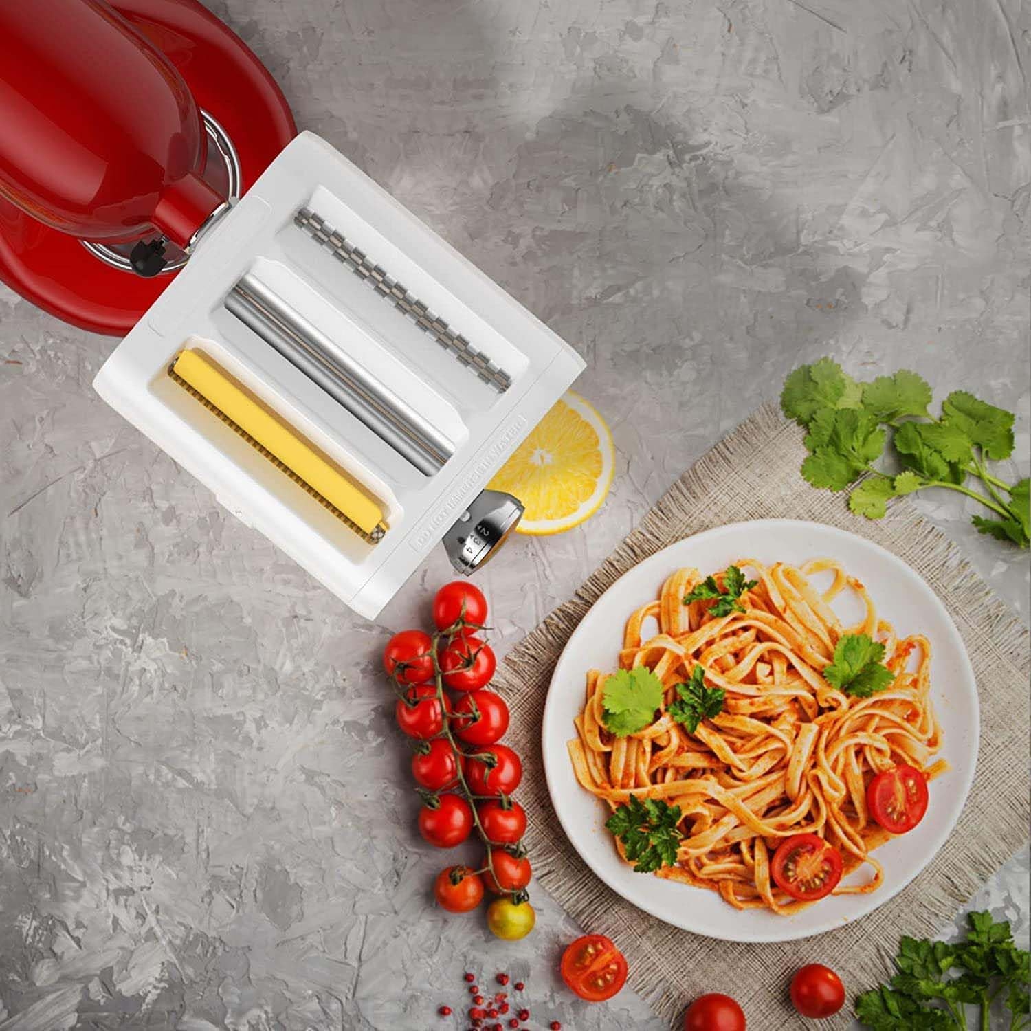 Nudelvorsatz für KitchenAid Standmixer Nudelmaschine Zubehör 3 In 1 Set Nudelaufsatz Spaghettischneider Fettuccineschneider Pasta Set Zubehör mit Nudelroller