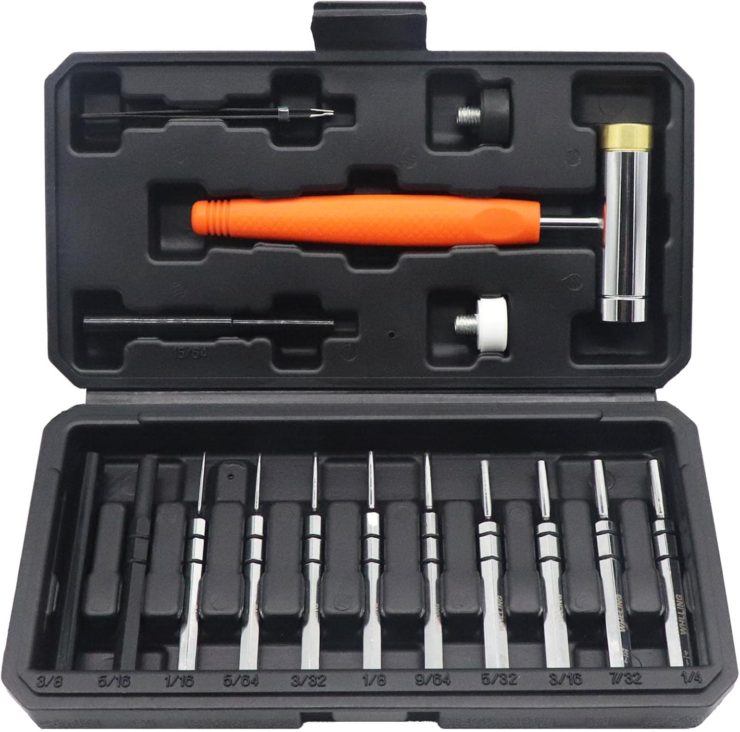 WHLLING Punch Set, Roll Pin Starter Punch, Made of Solid Material Including Steel Punch and Hammer, 21-Pieces Hammer and Pin Punch Set with Organizer Storage Container - - 
