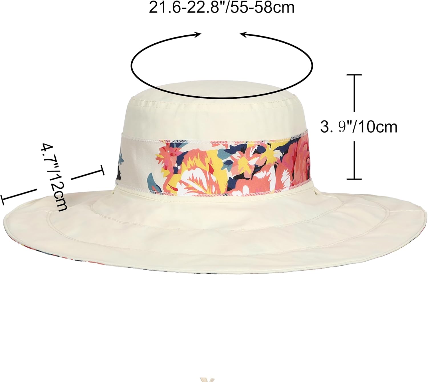 Womens Wide Brim Sun Hat Reversible Print UV Protection Oversized Beach Cap Travel UPF 50+(M Beige) - Image 3