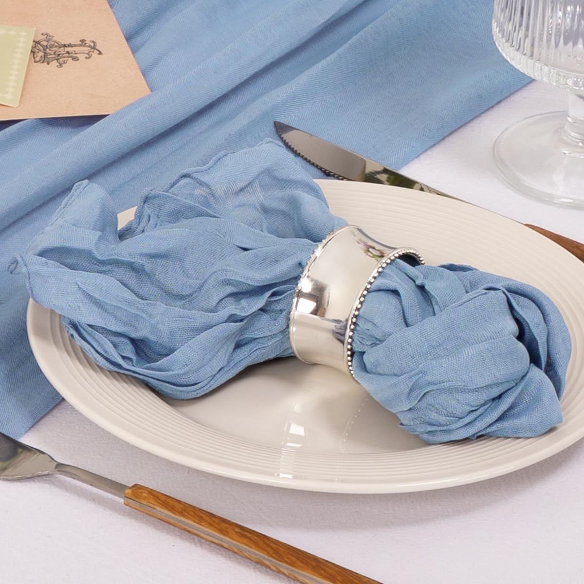 MLMC Lot de 60 Serviettes en étamine réutilisables en Vrac pour Mariage, fête prénatale, événements, décoration de Table - Bleu poudré - 53,3 x 53,3 cm