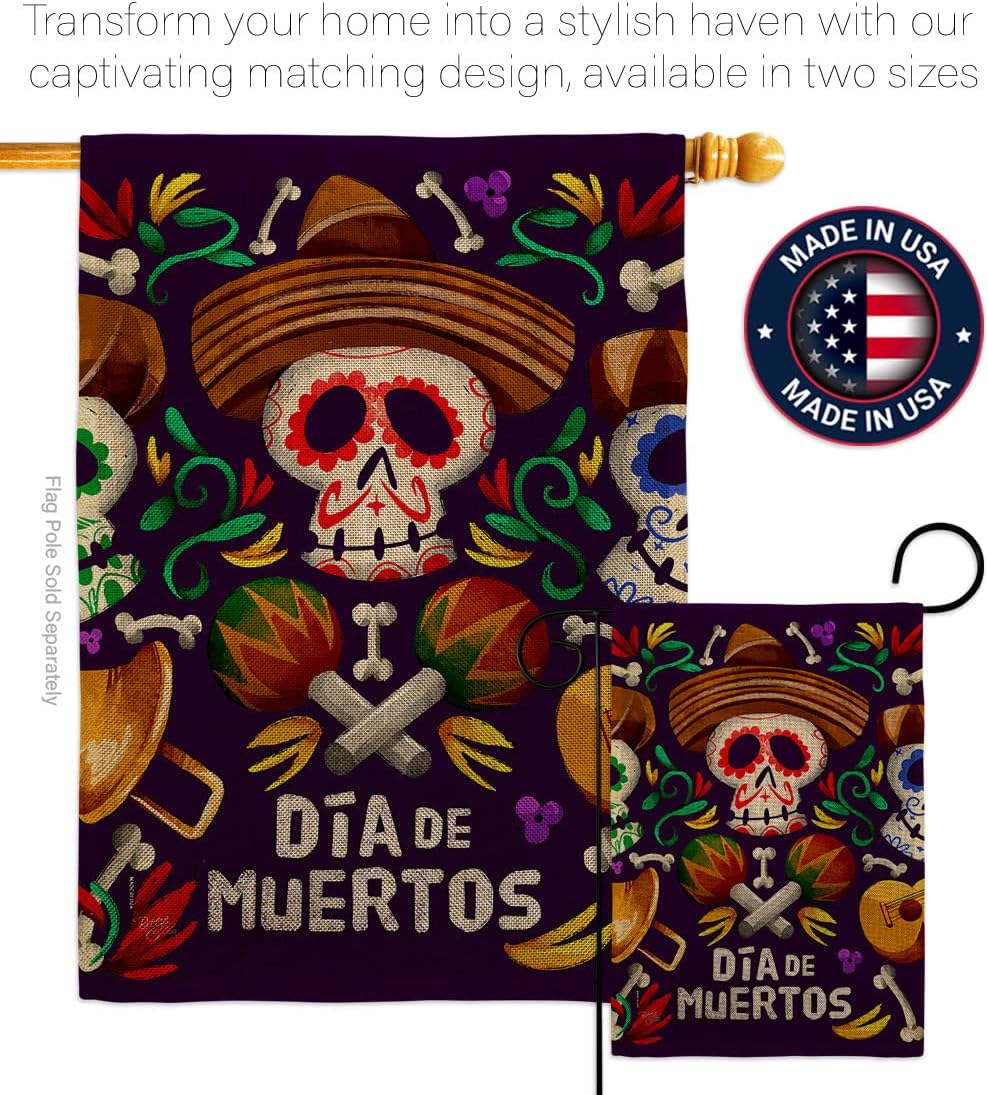 Dia De Los Muertos Decorations 2 Pcs Banner Room Wall Art Flag Patio Lawn Garden Outdoor Indoor Tapestry Yard Grave Cemetery Signs Dia De Muertos Skulls Front Porch Decor Fall Gifts Made In USA