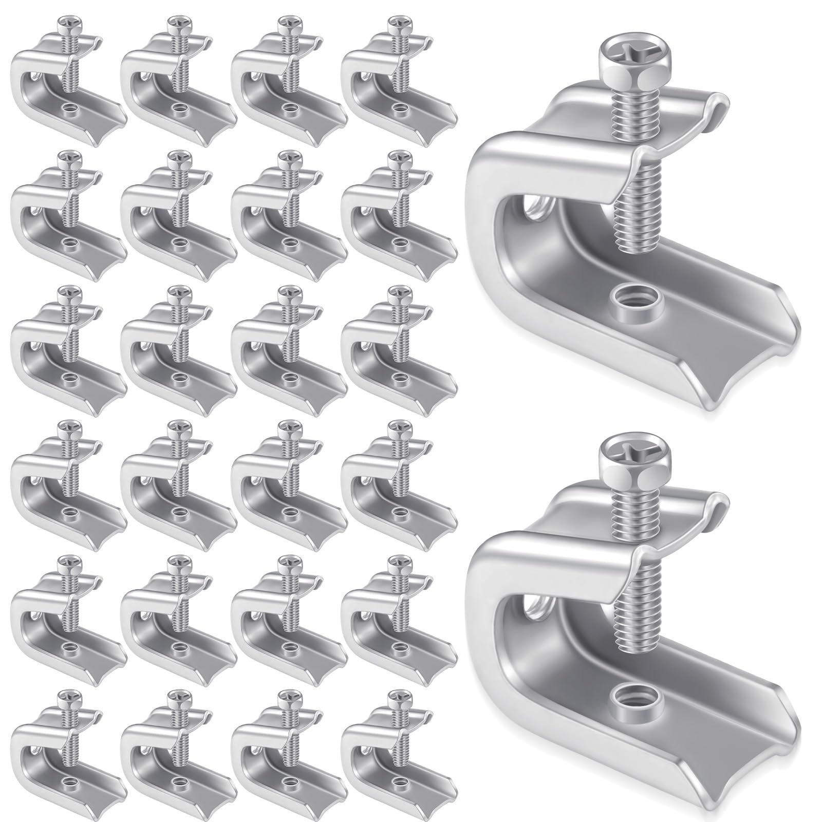 Hicarer 25 Pcs 1/4" x 20 Beam Clamp Steel Screw in Hooks for Flanges Strong Threaded Rod Wire Ring with Harden Point Screws