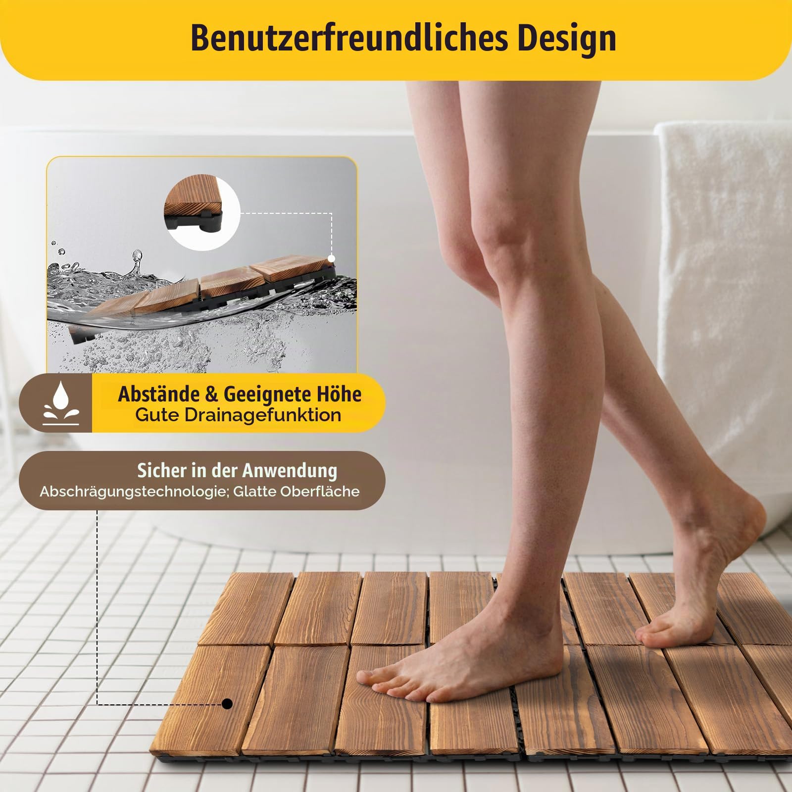 Holzfliesen 36 Stück 30 x 30 cm Klicksystem für Balkon und Terrasse
