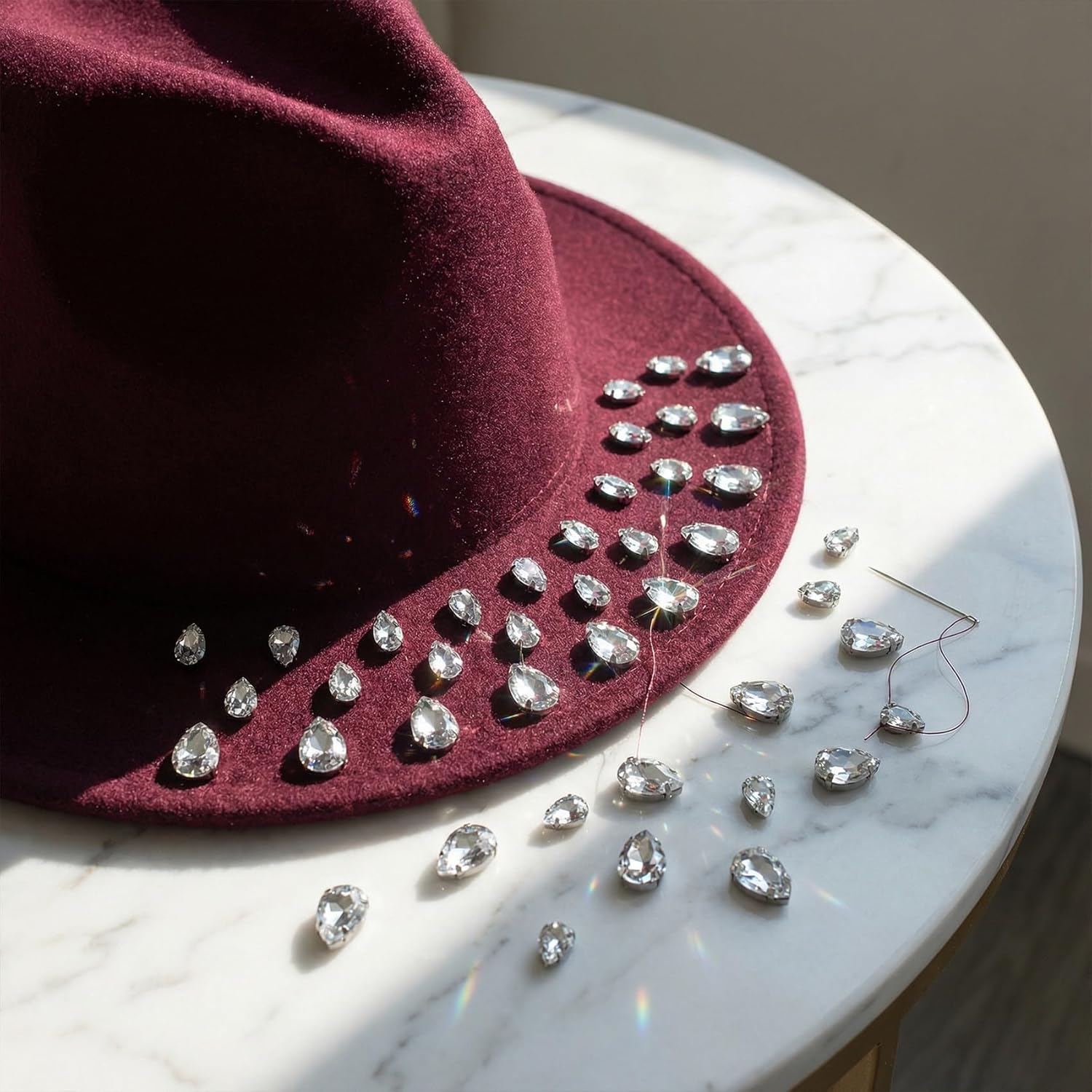 120 Pcs Sew on Rhinestones, Acrylic Glass Gemstones Waterdrop Shaped, 5 Sizes Bedazzling Flatback Crystal Gems with Metal Claws for Clothes Crafts Embellishment -White - Image 5