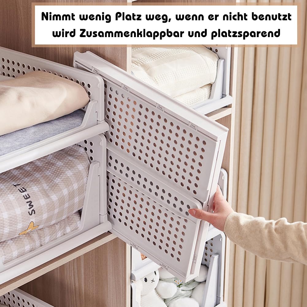 Juego de 5 cajones altos, organizador de armario apilable blanco, XL | caja de almacenamiento plegable, cajones apilables, cajas de almacenamiento de plástico, 42 x 33 x 25 cm