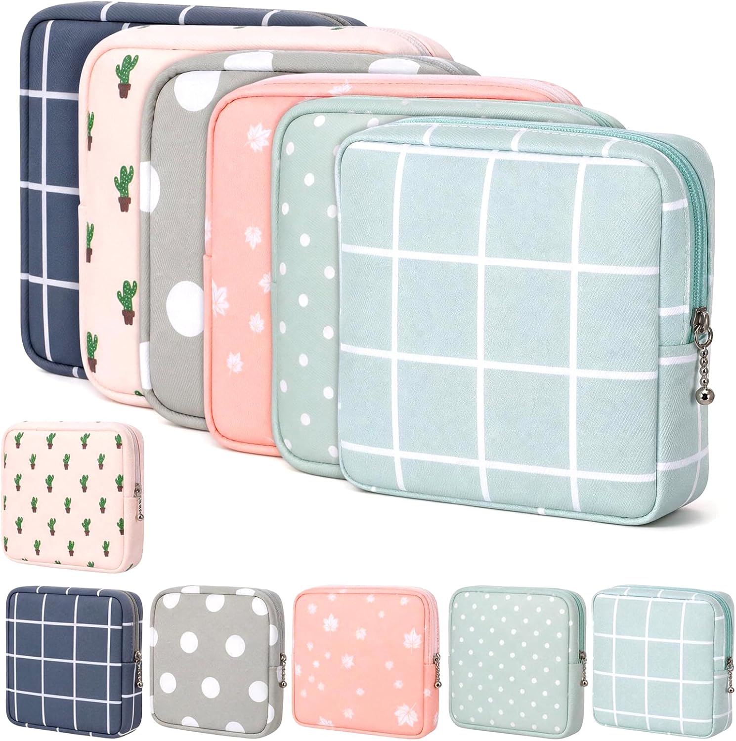 12PCS Sanitary Napkin Storage Bags, Reusable Cotton Pad Pouch for Purse