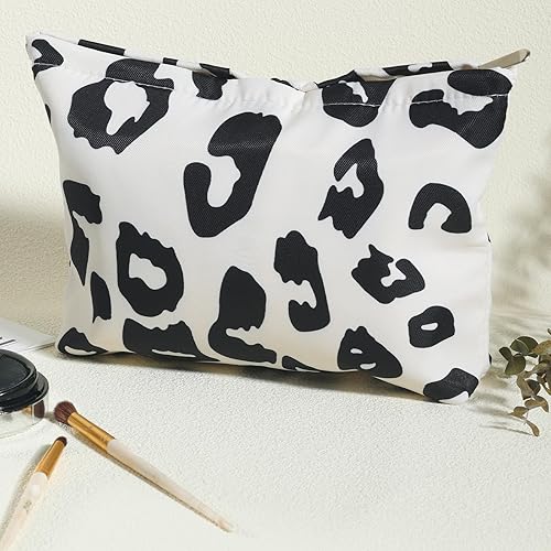 Miniatura 3 de LYDZTION Bolsa de maquillaje con estampado de leopardo beige para mujeres, bolsa de maquillaje de lona de gran capacidad, bolsa de aseo de viaje,