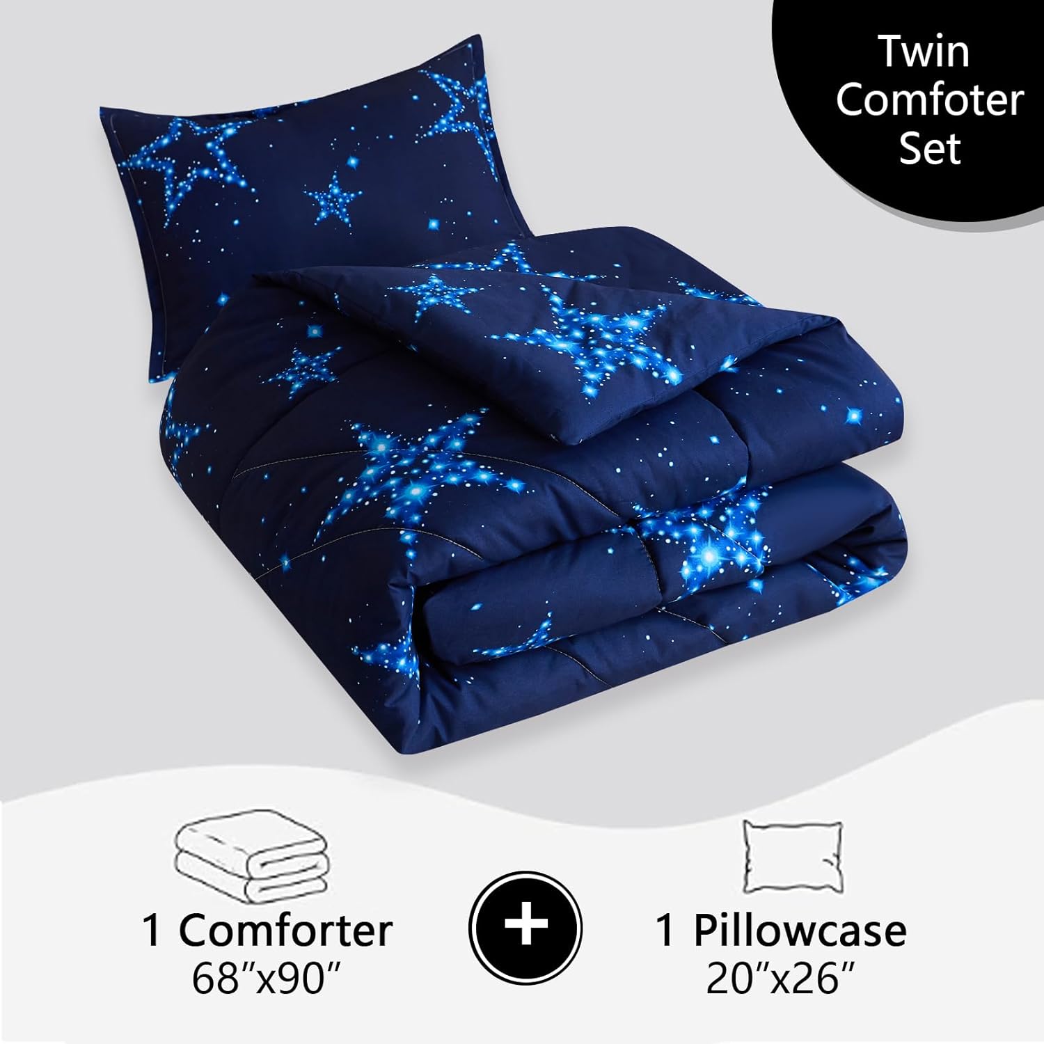 Caressma Star Comforter Teen Boy Girl Blue Galaxy Bedding Microfiber Twin Set 2 Pieces for All Seasons with Pillowcases